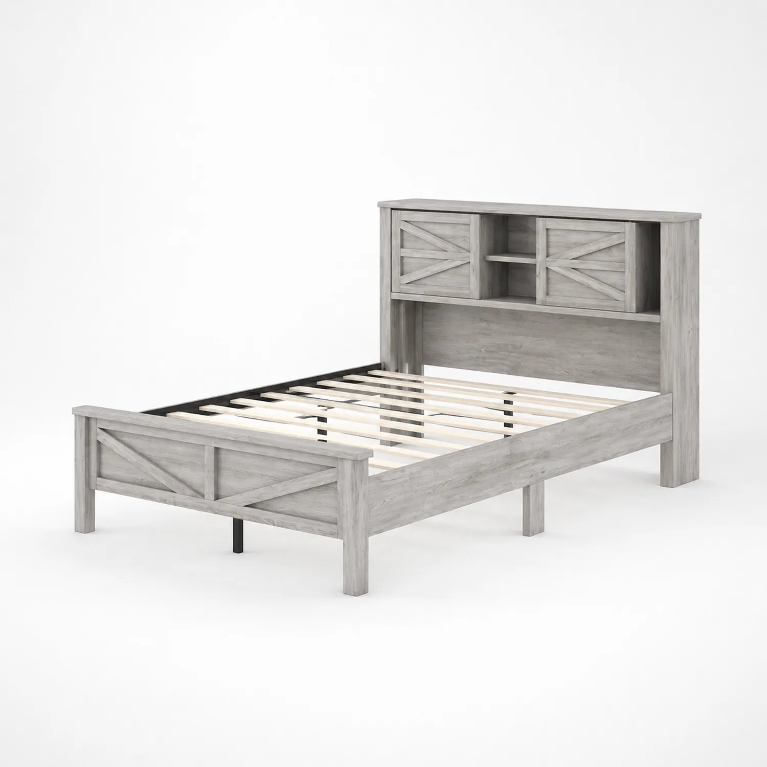 Cama individual de madera con almacenamiento gris