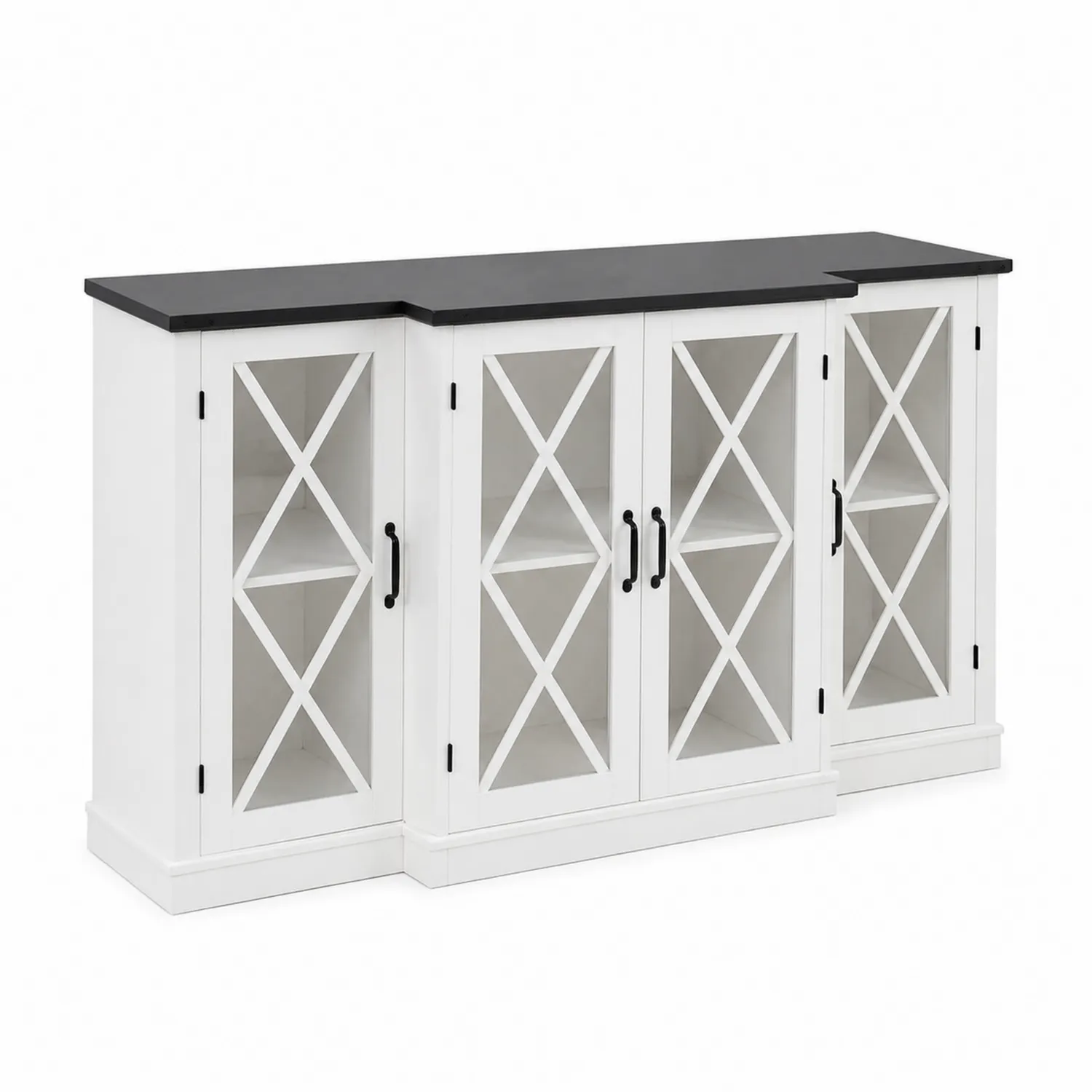 Mueble de Madera Blanca con Puertas de Vidrio Templado 160x40x85 cm