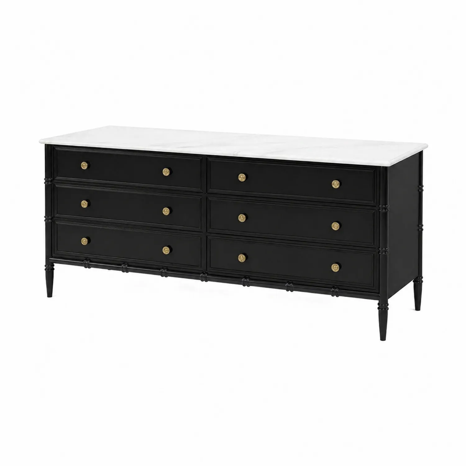 Cómoda de madera con superficie de mármol de 6 cajones 150x45x80 cm Negro/Blanco