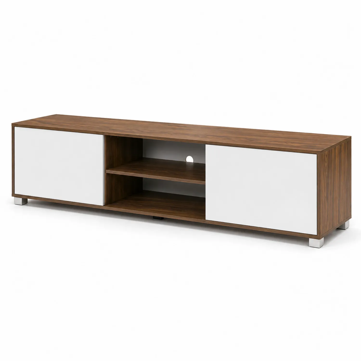 Mueble de TV de Madera y Acero 180 cm Marrón y Blanco