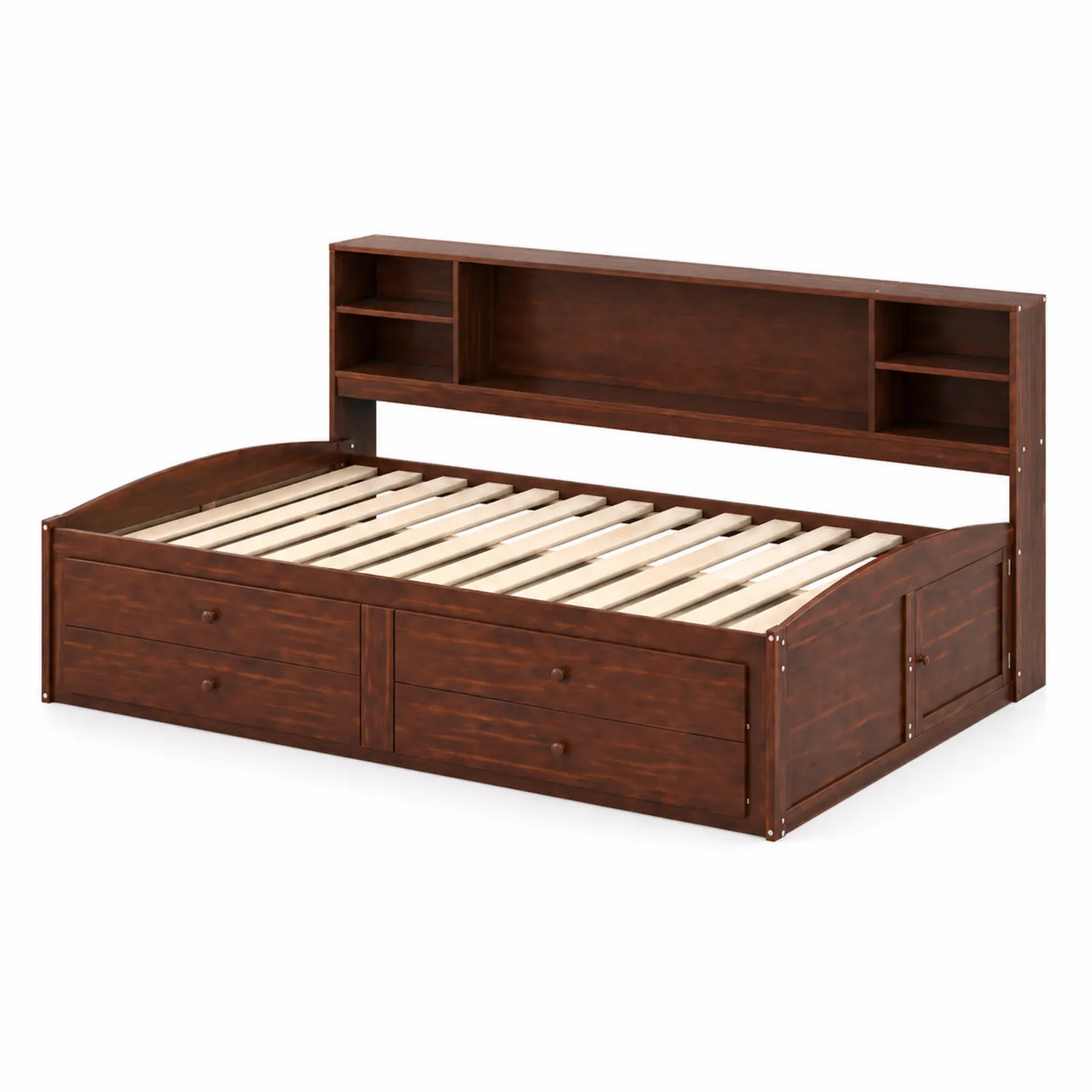 Cama de madera con estantería y cajones 200x100 cm Marrón