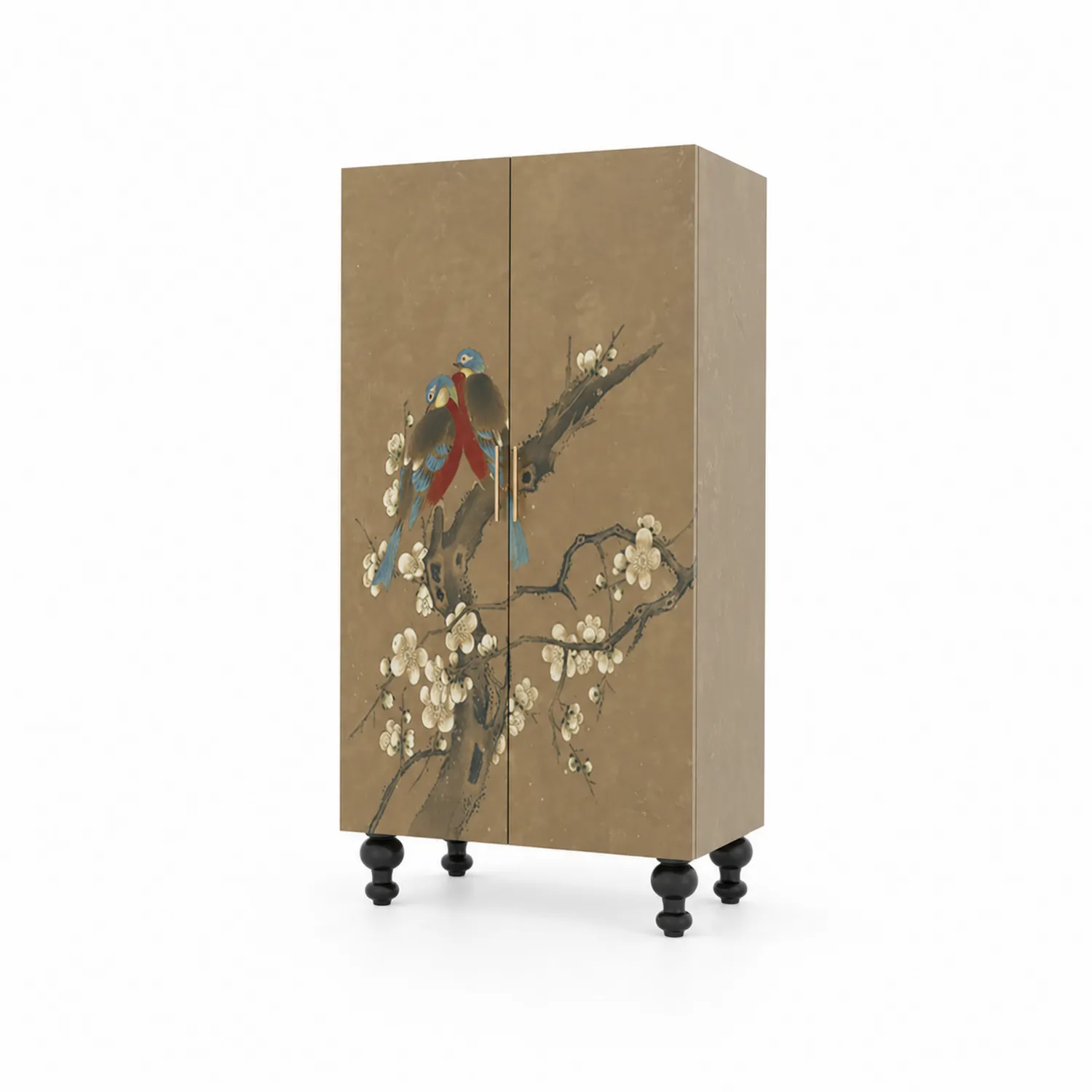 Armario de madera con diseño de pájaros pintado a mano