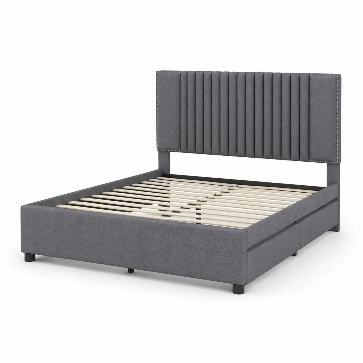 Cama doble de tela gris con cabecero 200x160 cm