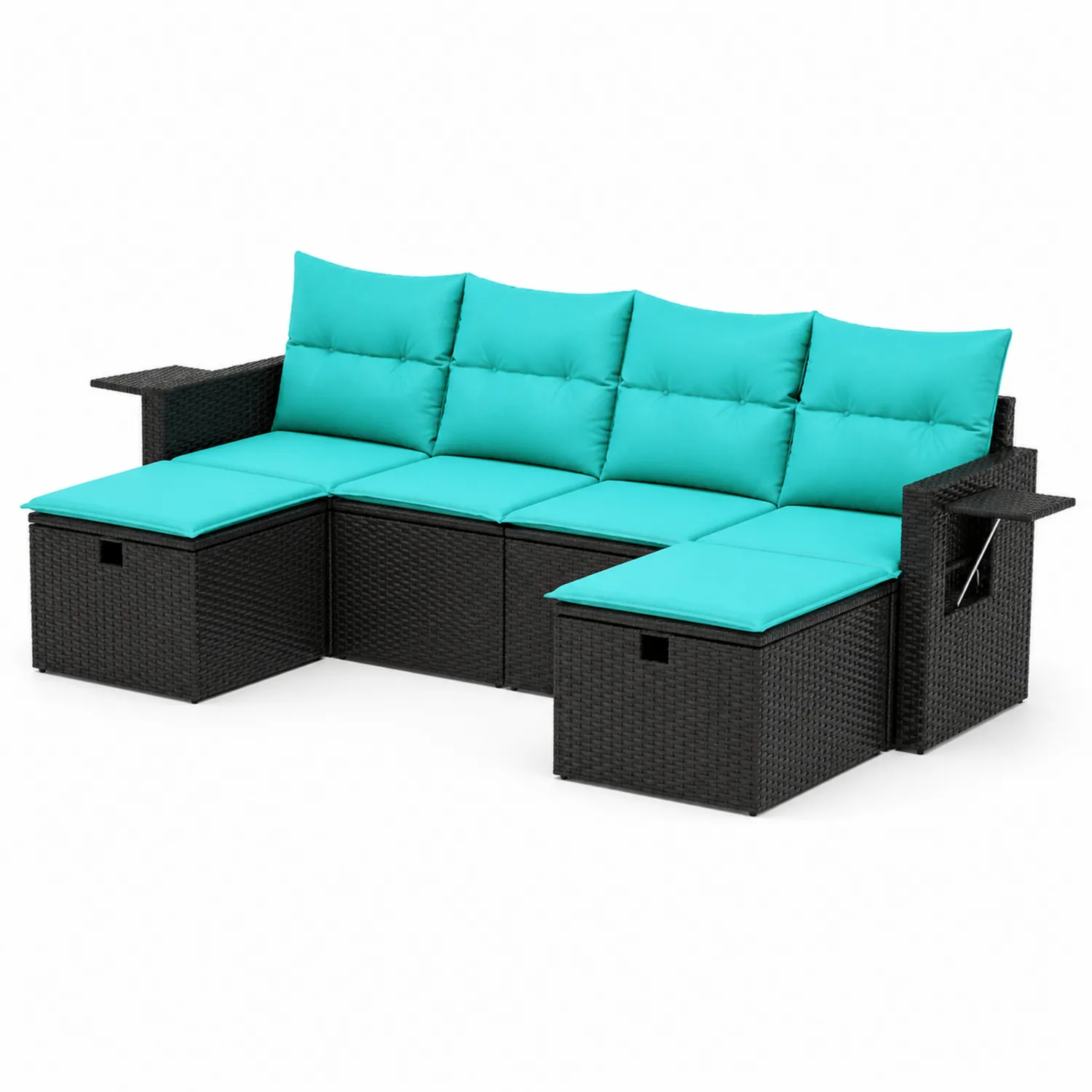 Conjunto de Sofás de Ratán Sintético con Cojines Turquesas