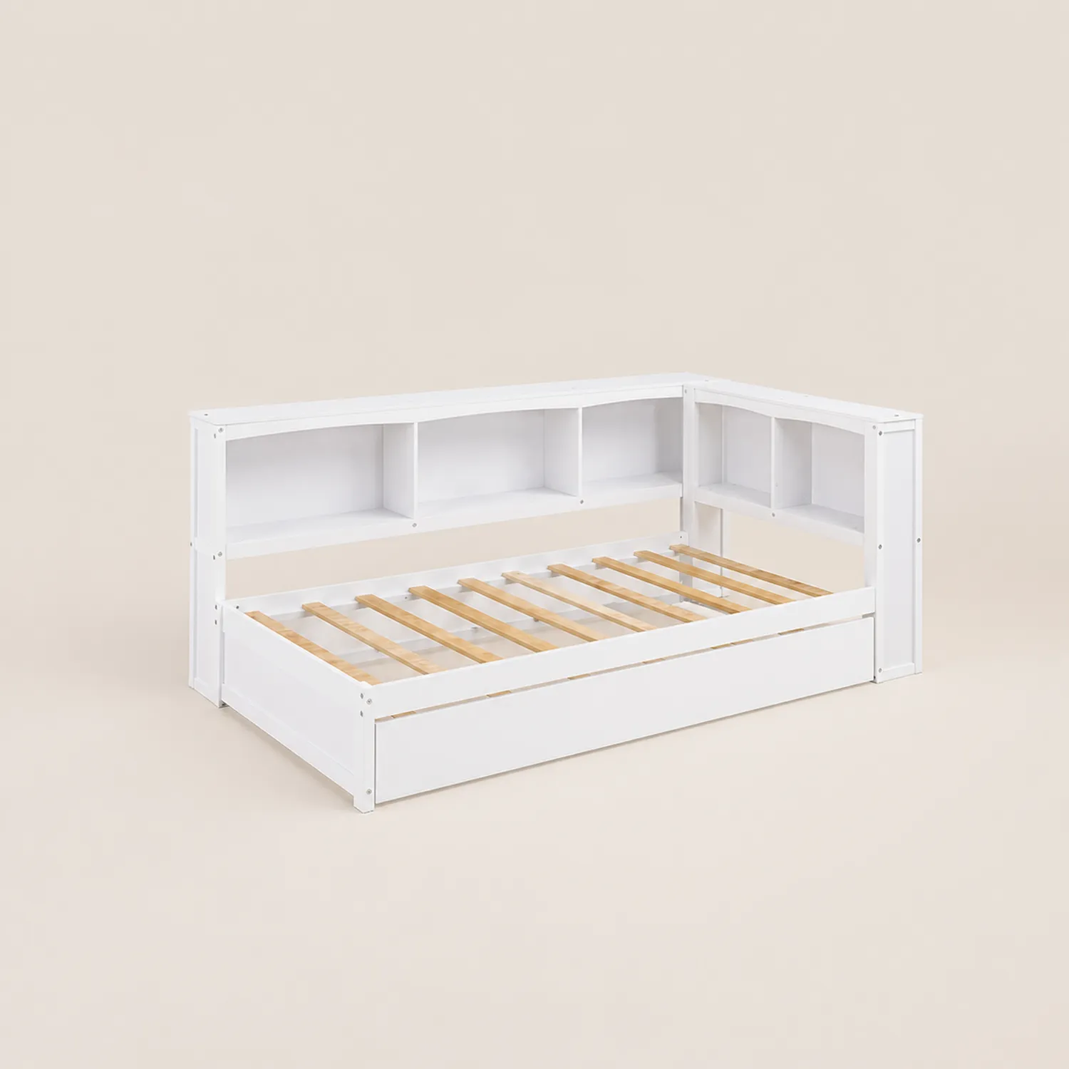 Cama de día con estantería integrada de Madera y MDF Blanco