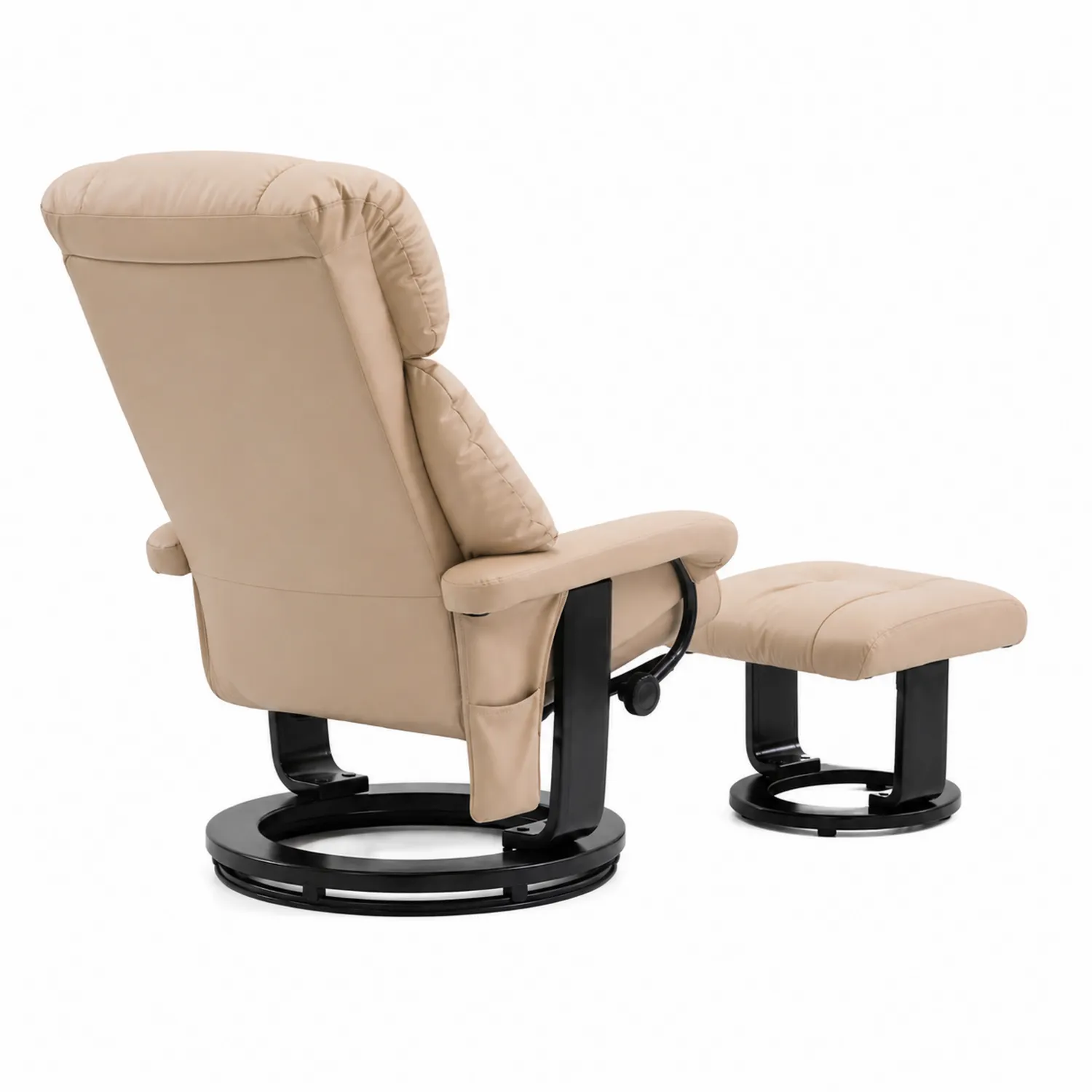 Sillón reclinable de cuero sintético beige con reposapiés