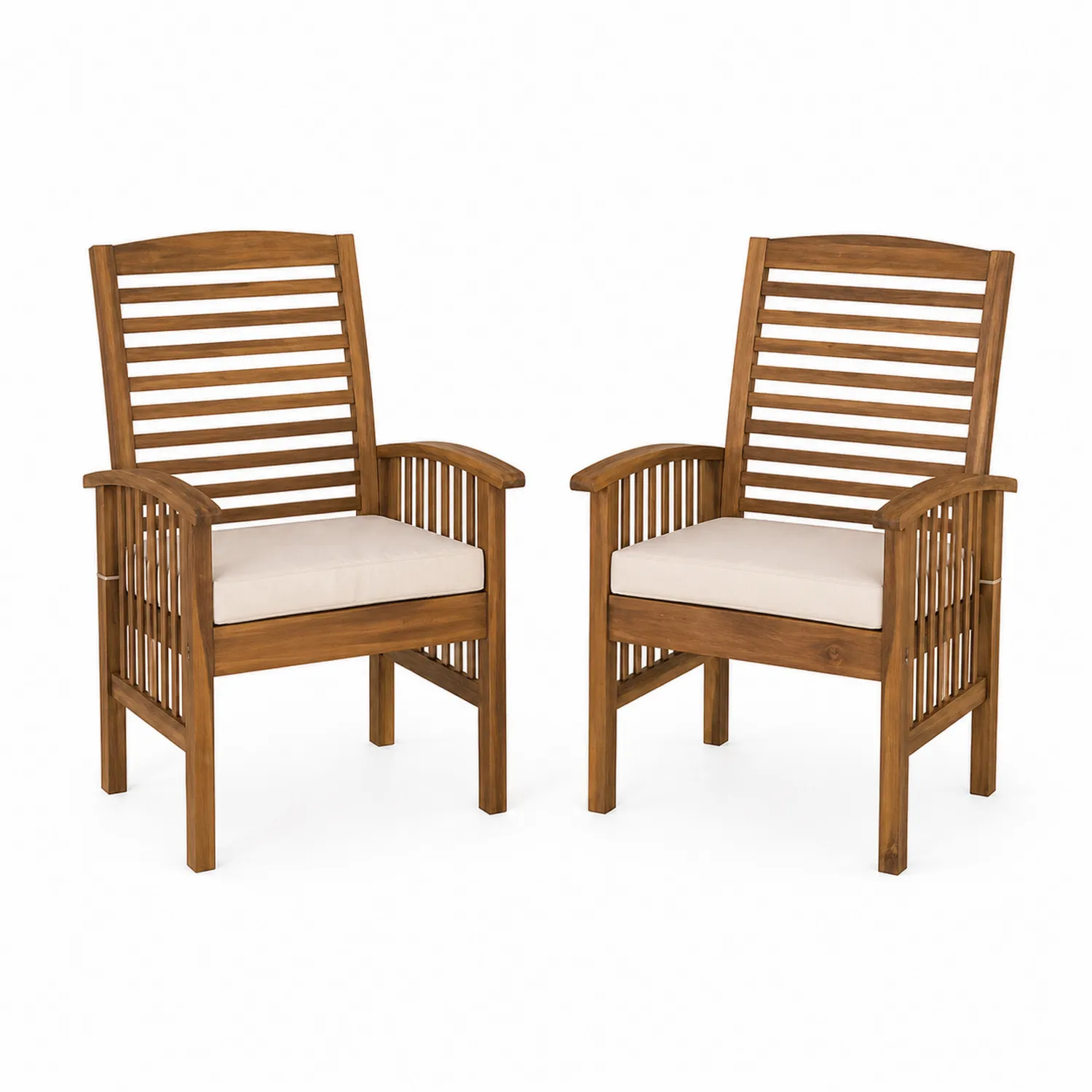 Conjunto de 2 sillas de jardín de madera de acacia con cojines crema
