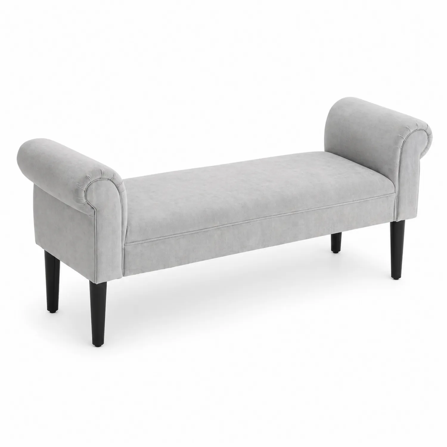 Banco de Tela Gris con Patas de Madera