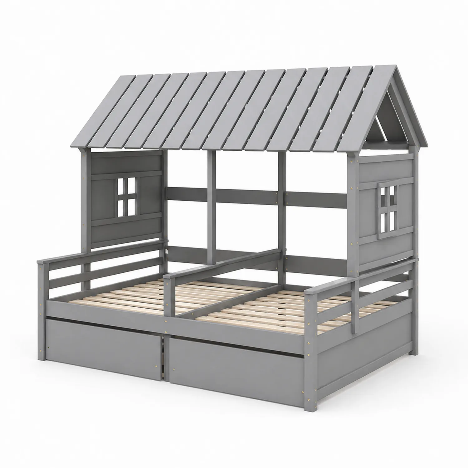 Cama infantil de madera 200x90 cm con almacenamiento Gris