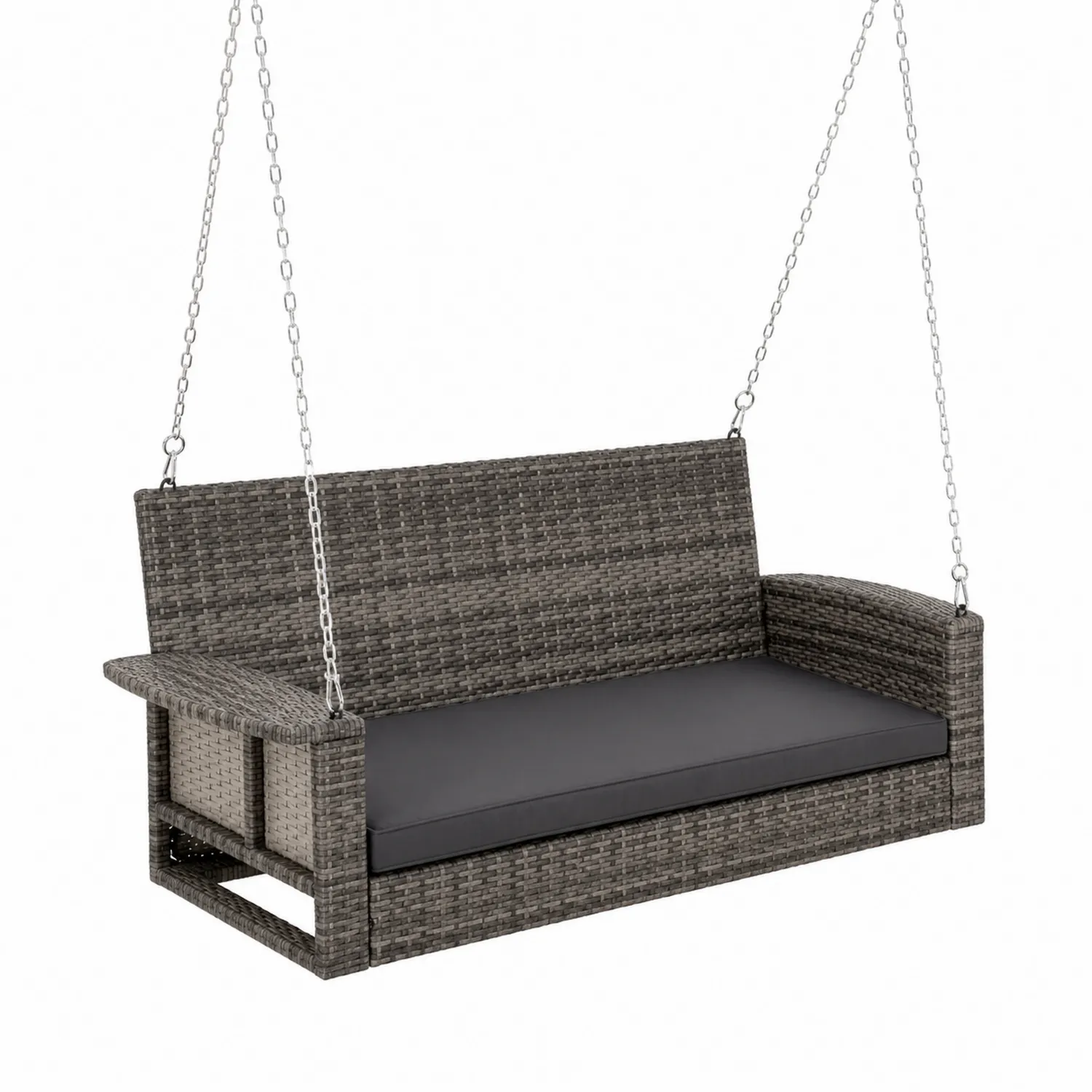 Columpio de Ratán Sintético con Cojín Gris Exterior 120 cm