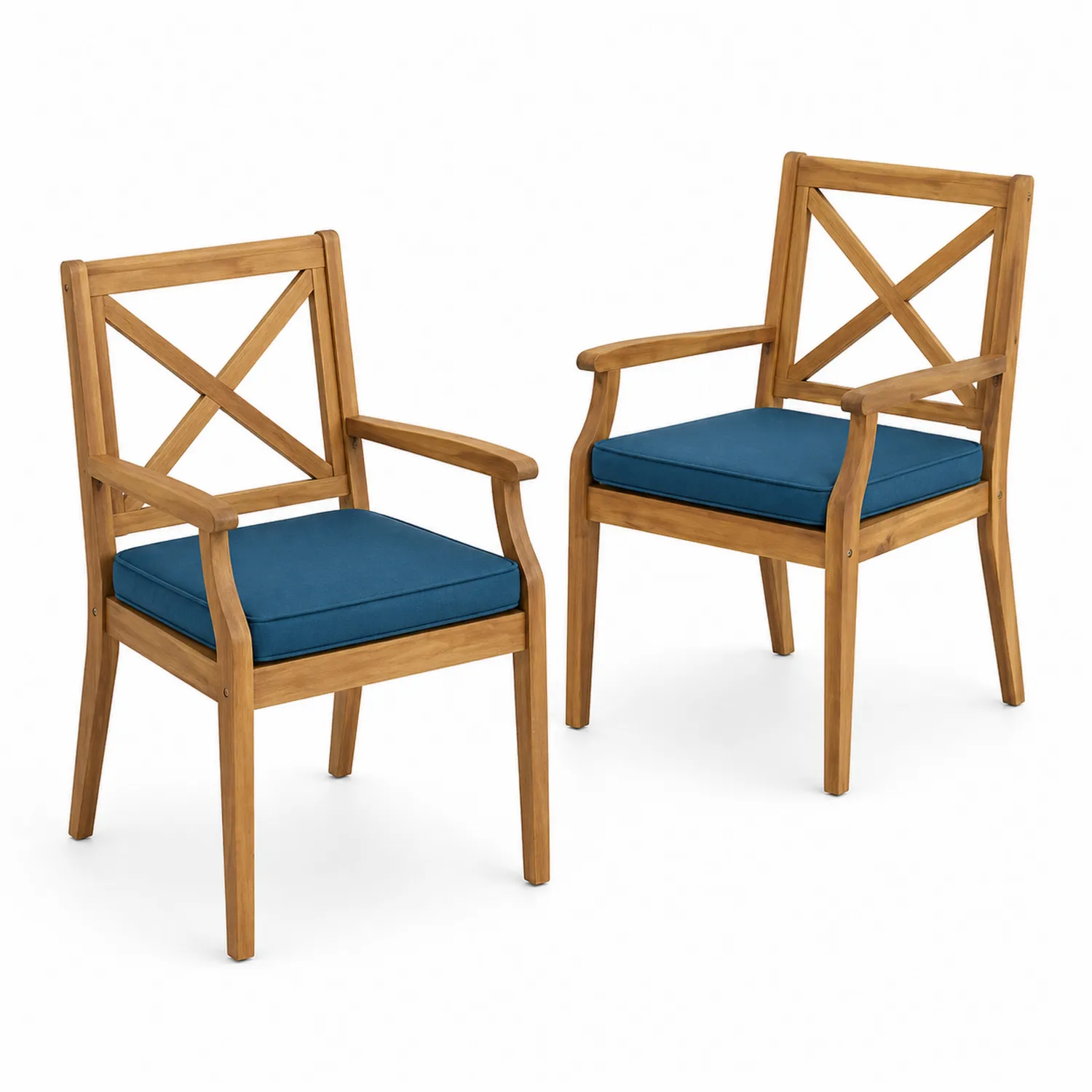 Conjunto de Sillas de Madera de Acacia con Cojines de Poliéster Azul