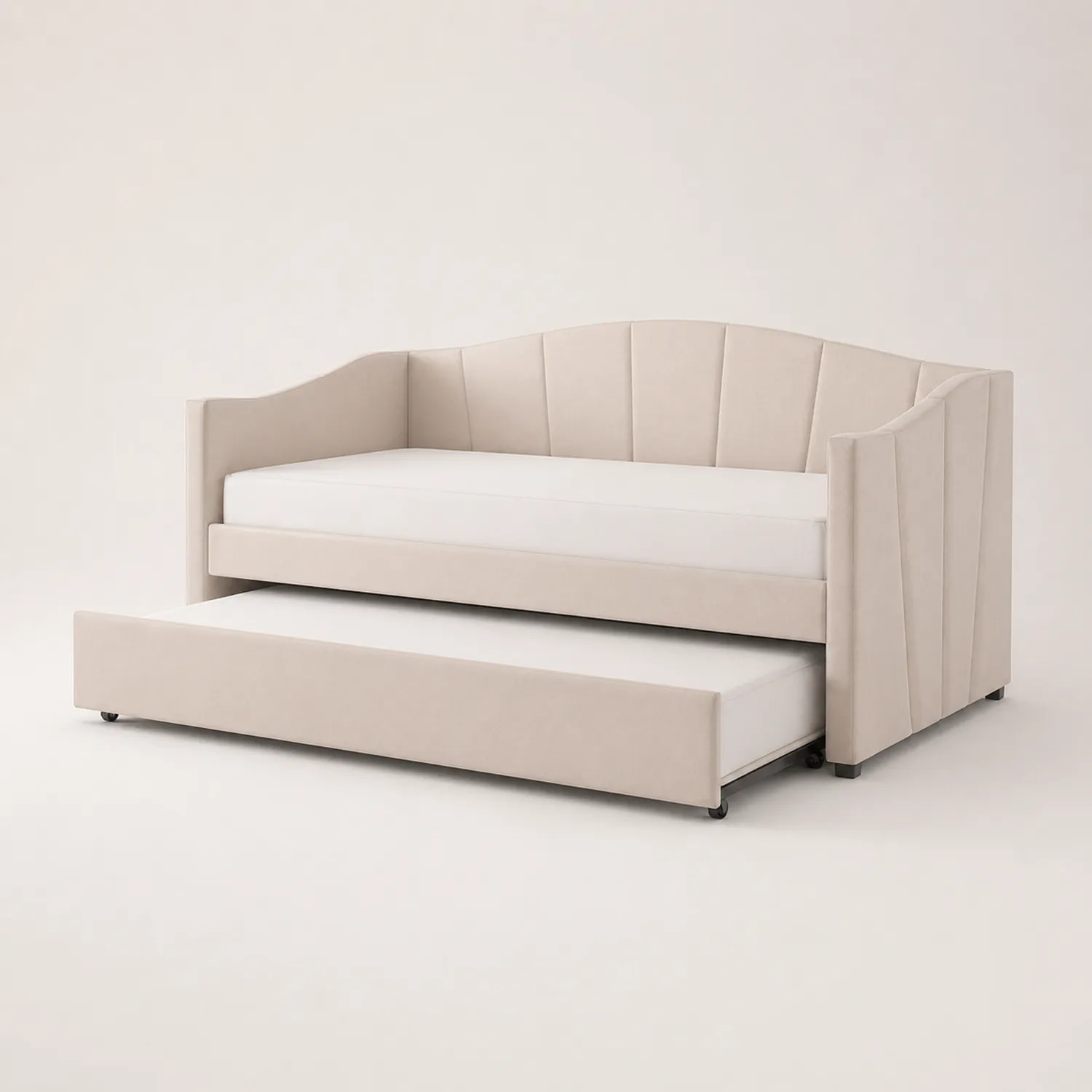 Cama de día con nido tapizada en tela Beige