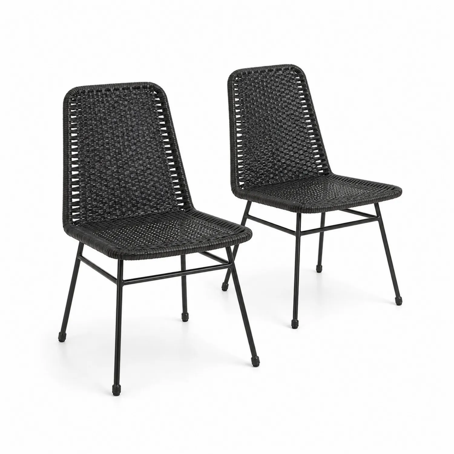 Sillas de ratán sintético y acero negro, set de 2