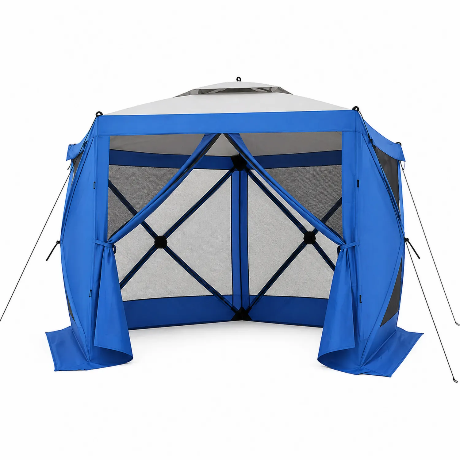 Cenador hexagonal de poliéster y acero azul