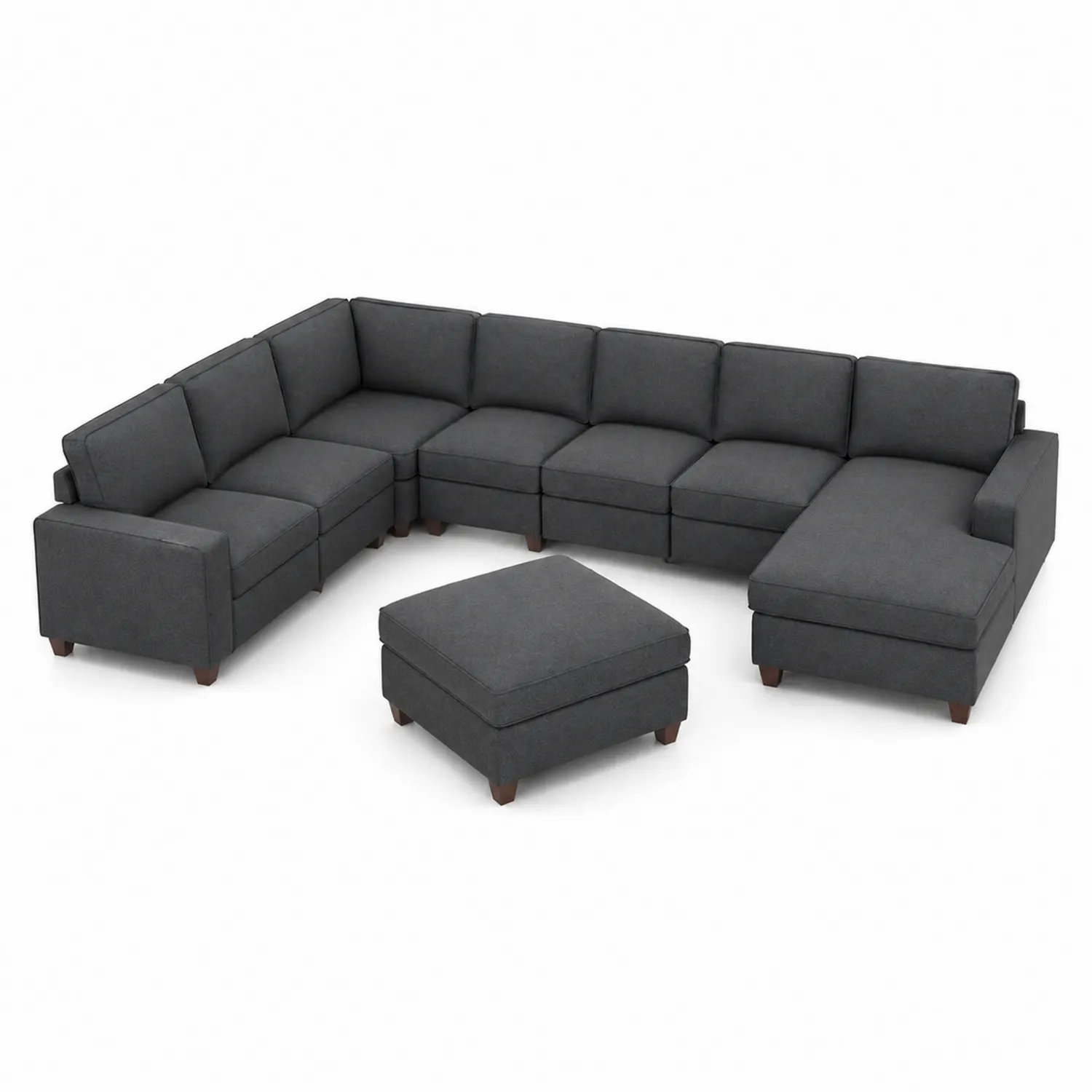 Sofá seccional modular en L de poliéster con otomana gris oscuro