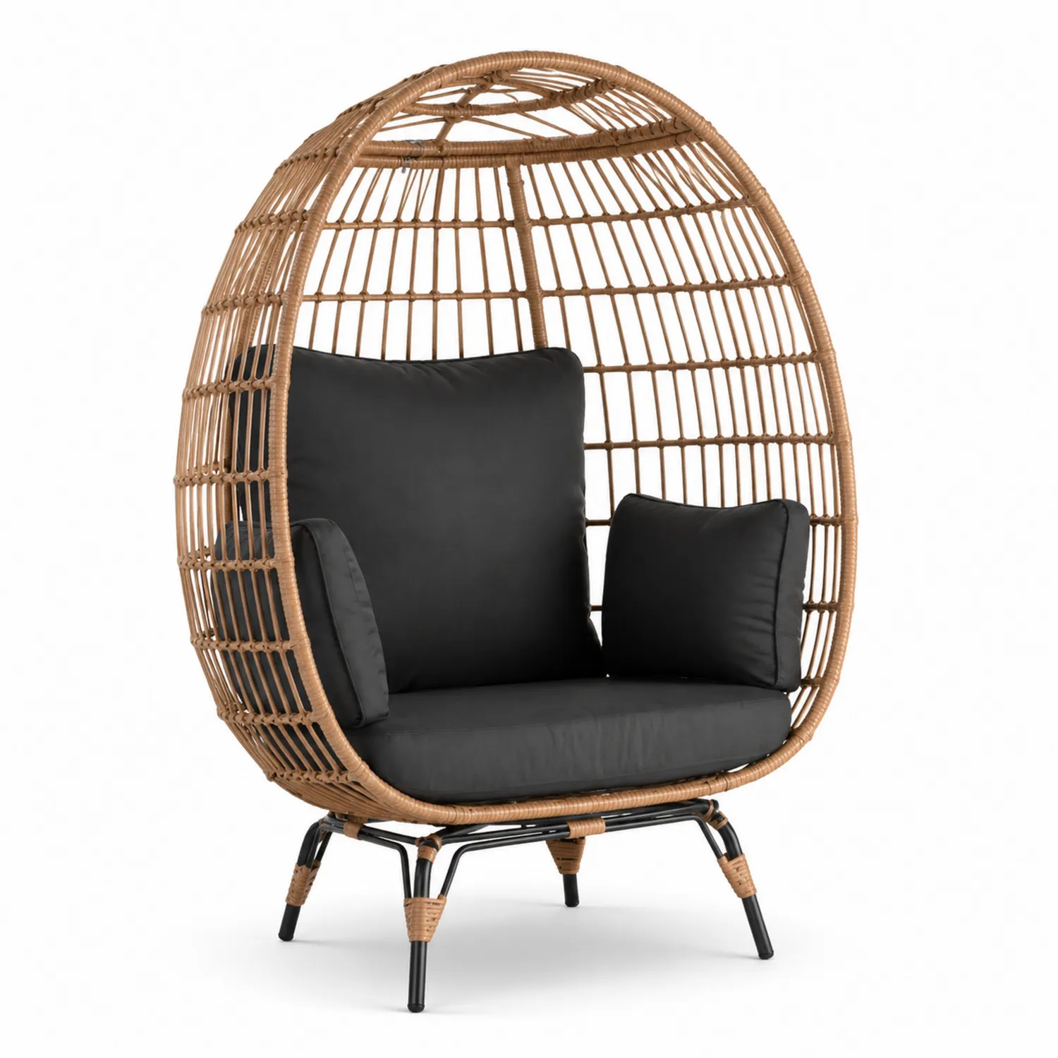 Sillón de ratán sintético con cojines de poliéster Negro