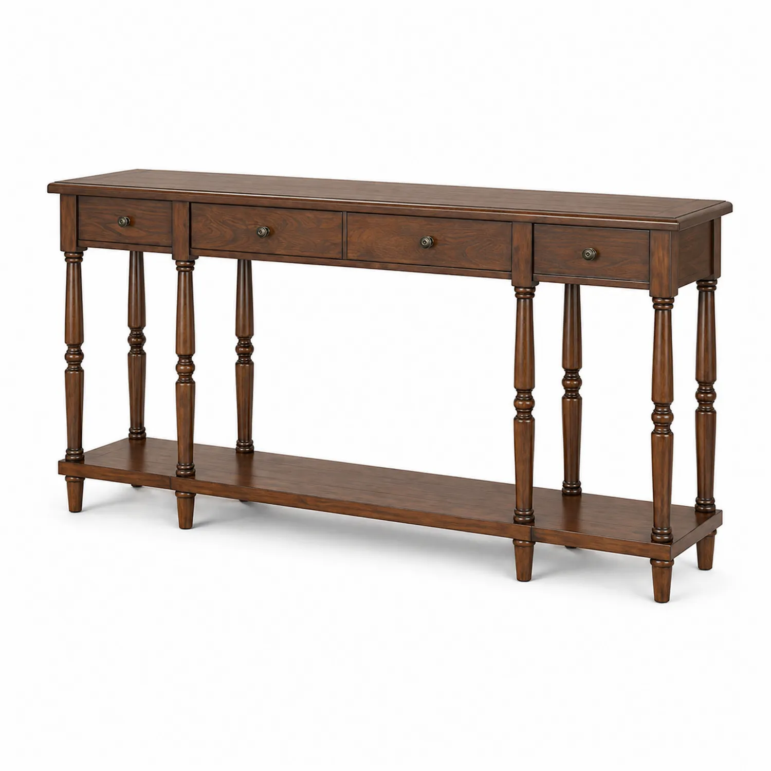 Mesa de consola de madera con cajones y estante inferior Marrón