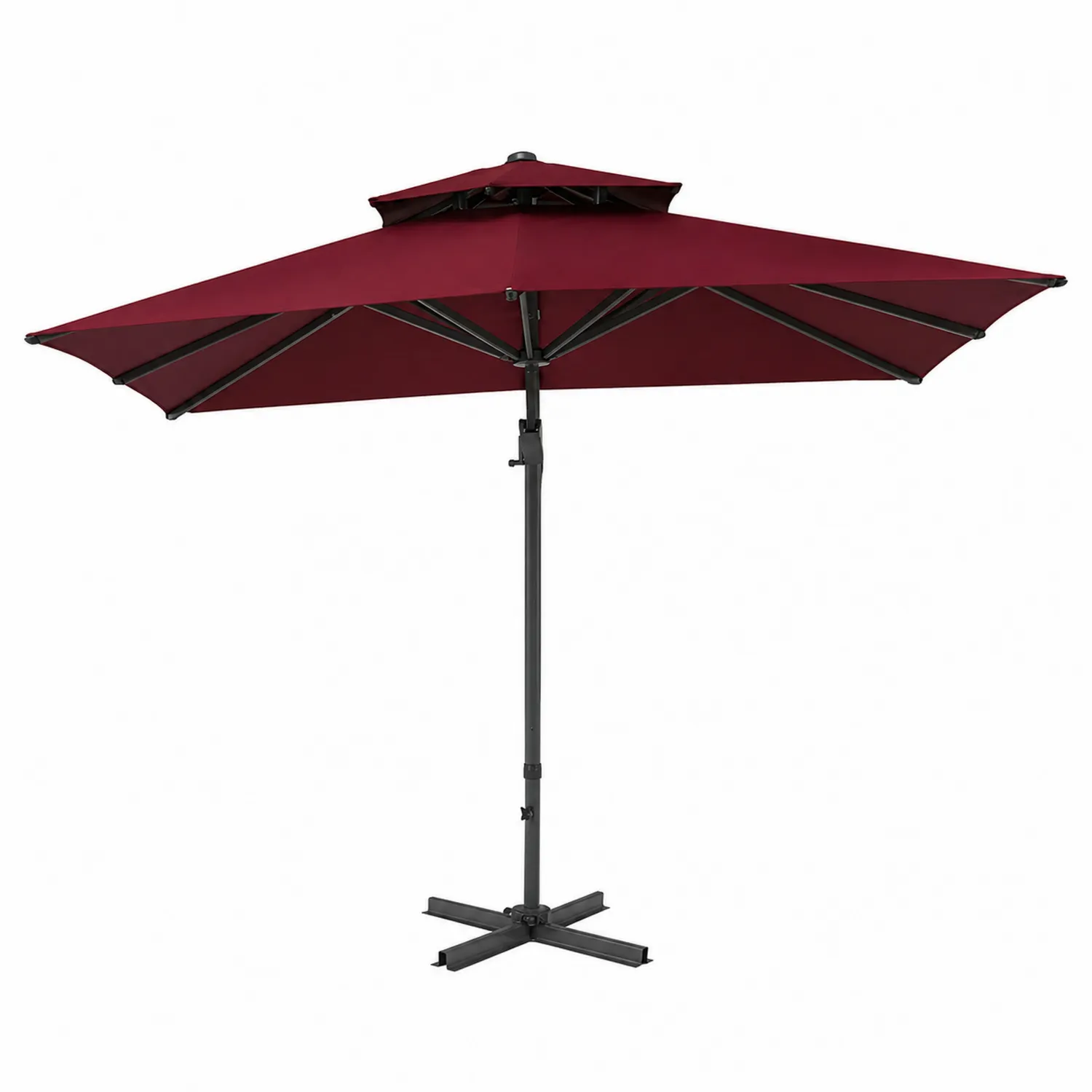 Sombrilla de Patio Redonda 3m Metal Tela Poliéster Burdeos