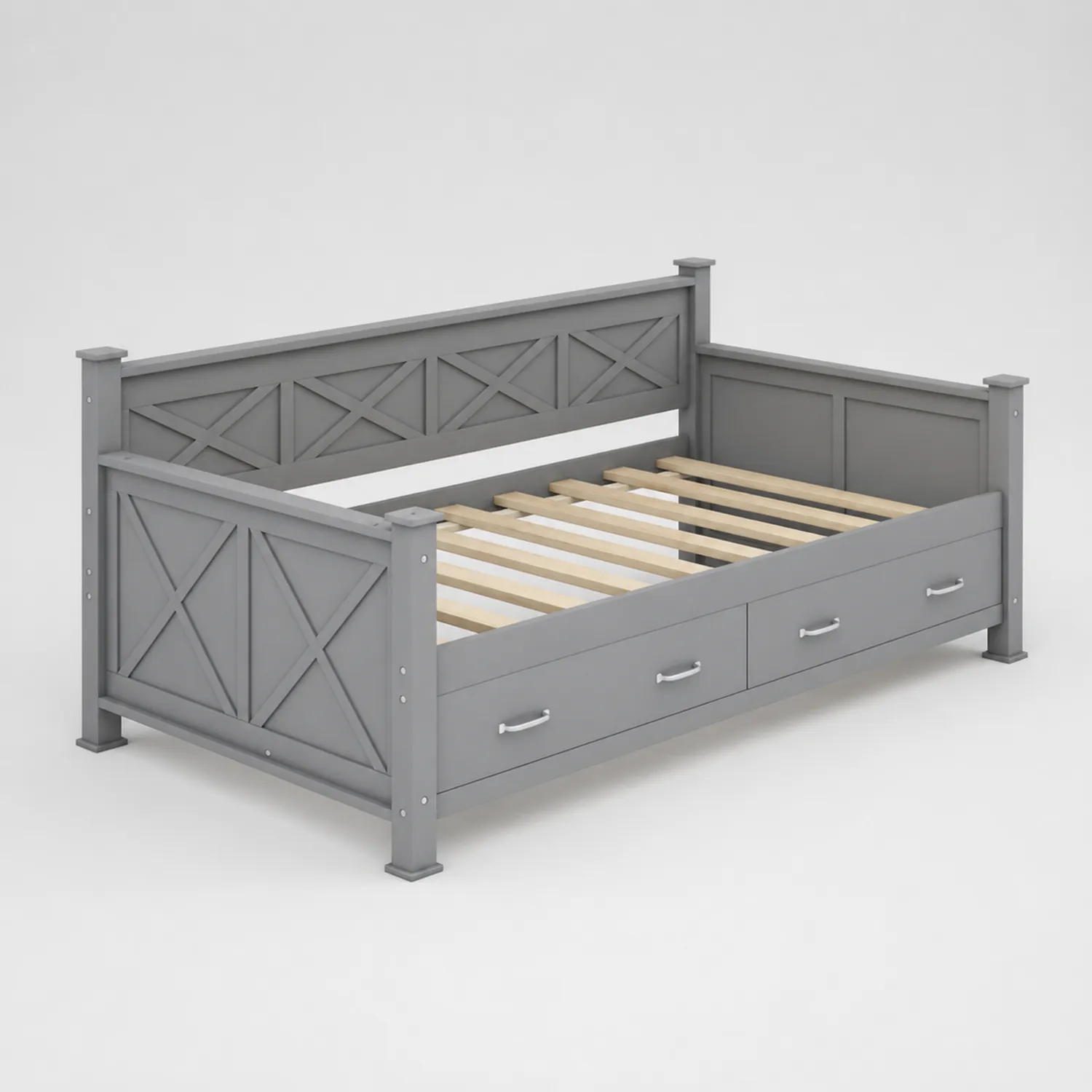 Cama de madera con cajones de almacenamiento Gris