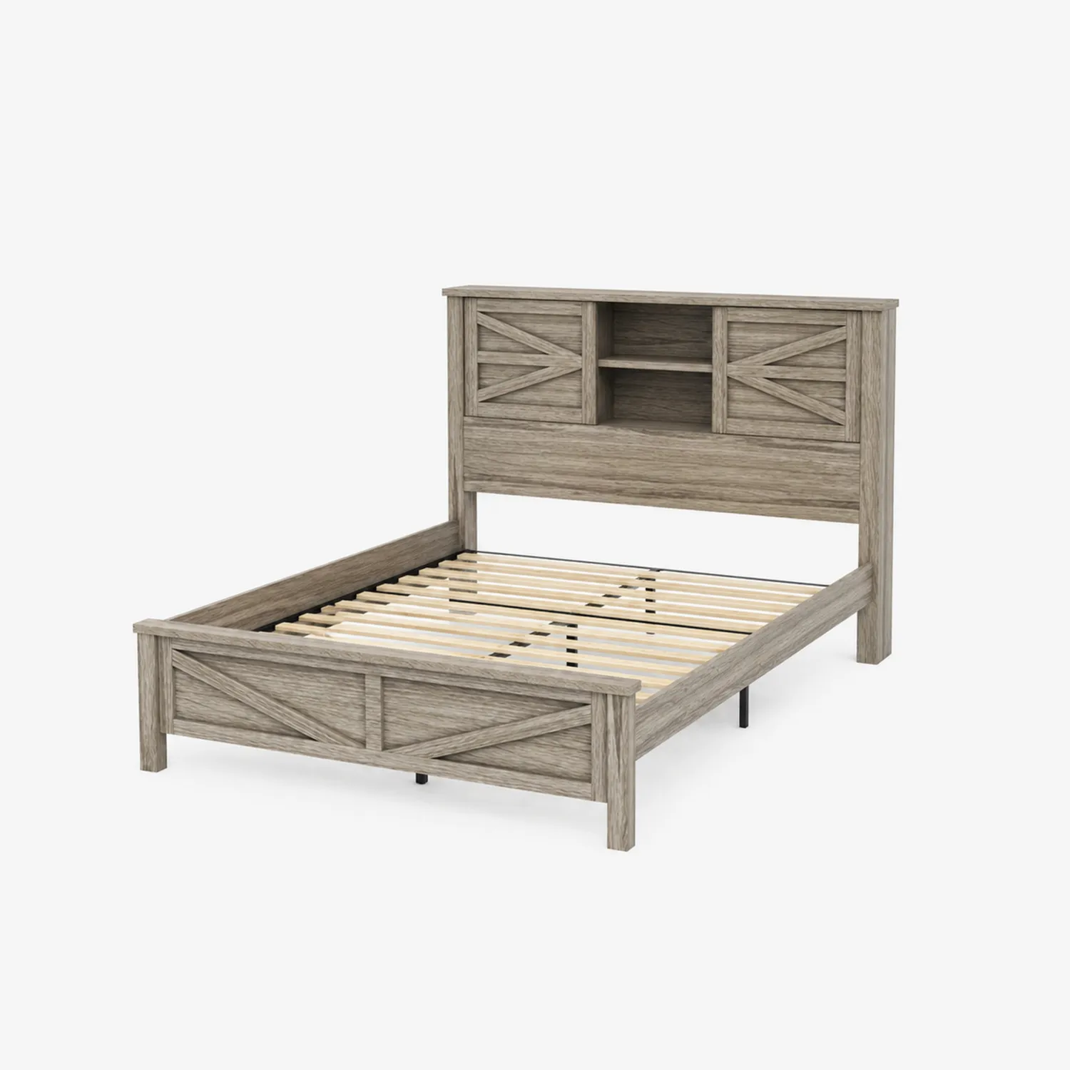 Cama doble de madera con cabecero de almacenamiento 200x150 cm Gris