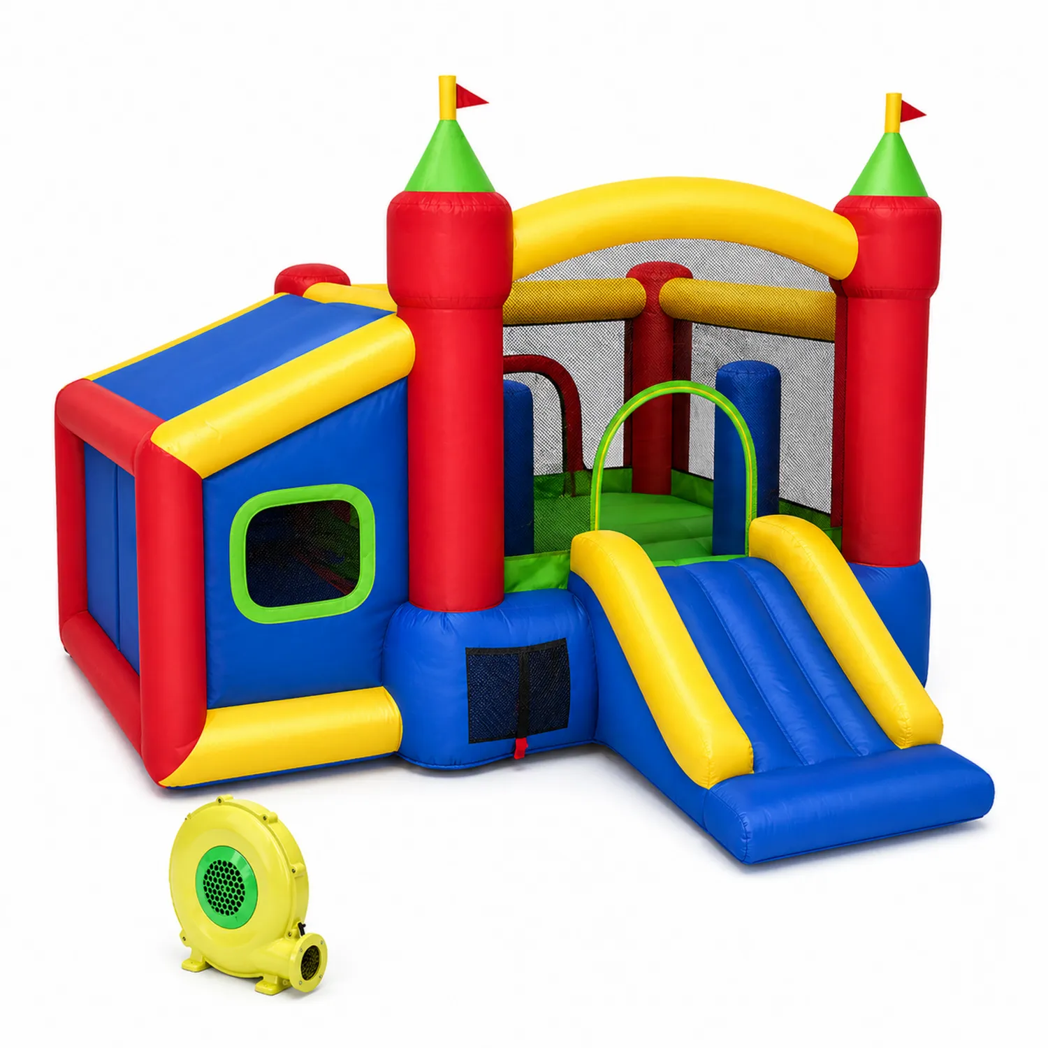 Castillo Inflable de PVC Multicolor con Tobogán y Soplador