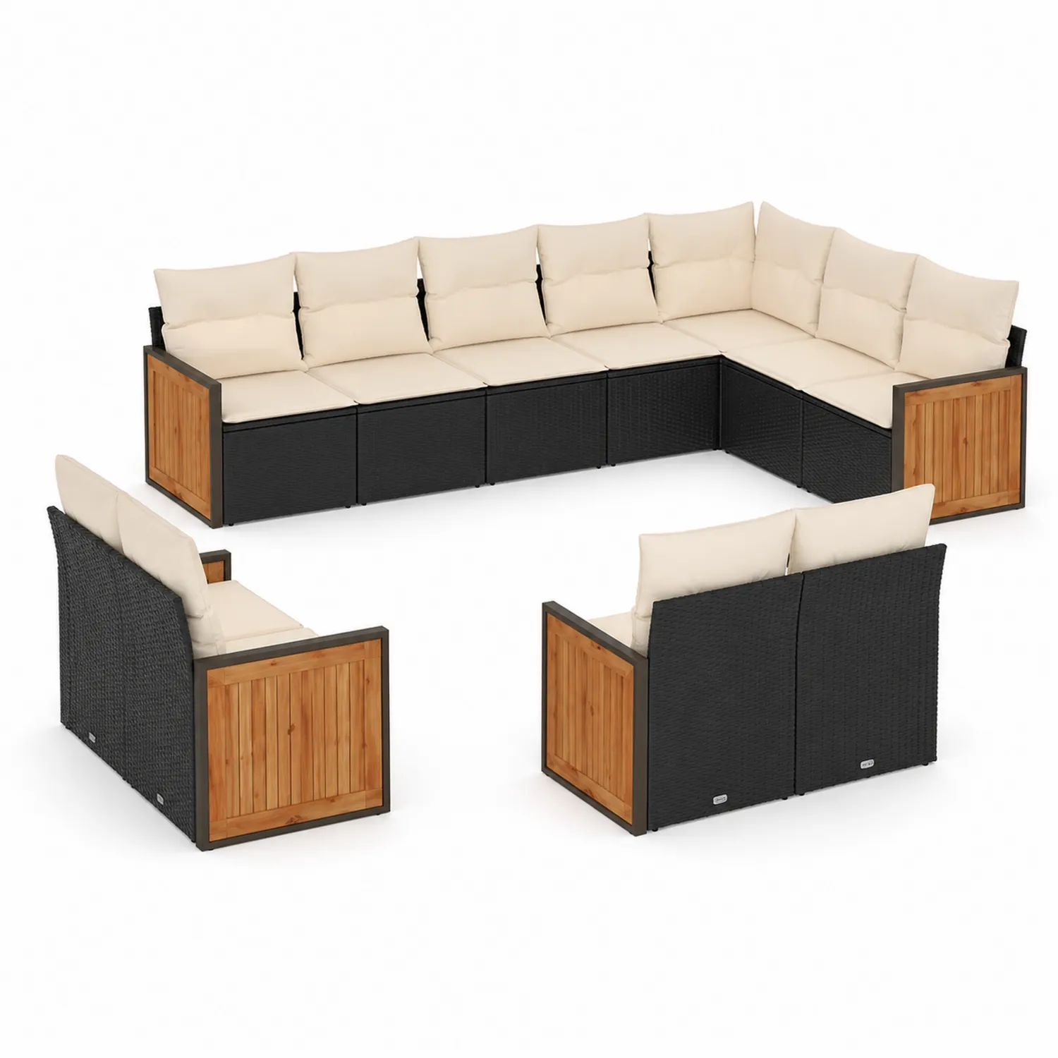 Conjunto de Sofás de Ratán Sintético y Madera de Acacia Beige y Negro