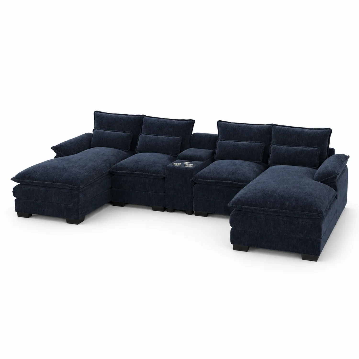 Sofá seccional en U de poliéster azul marino con chaise longue