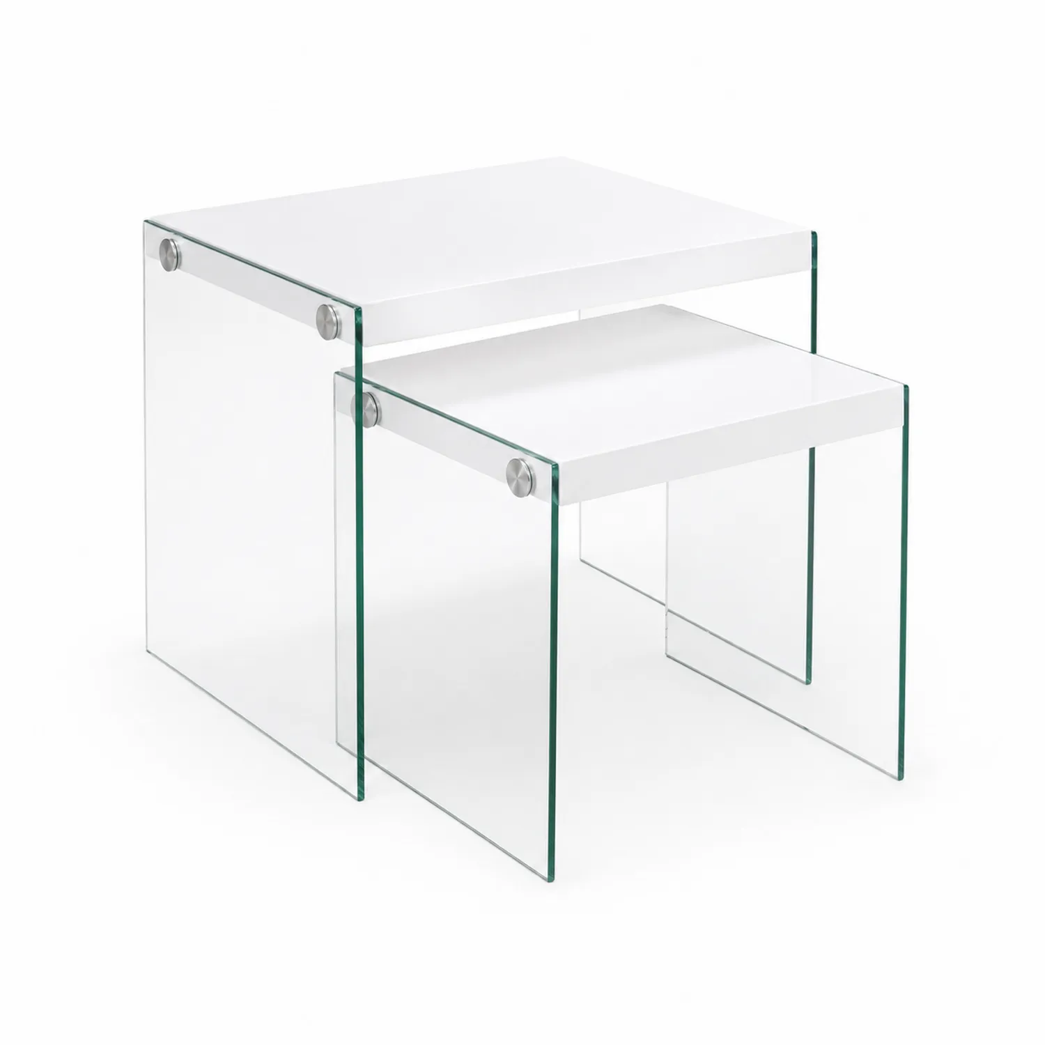Conjunto de Mesas Nido de Vidrio y Metal Blanco
