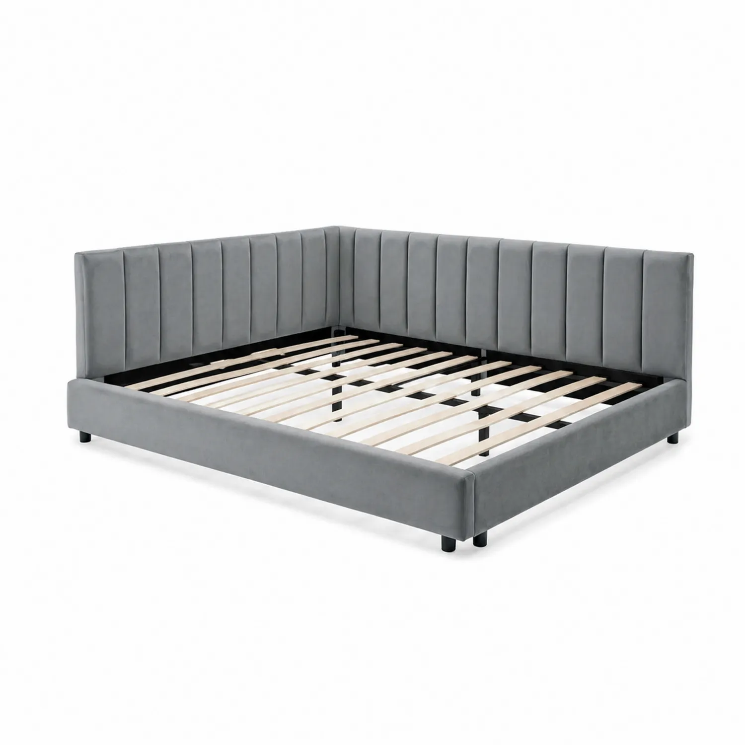 Cama de día en forma de L de tela gris 200x160 cm