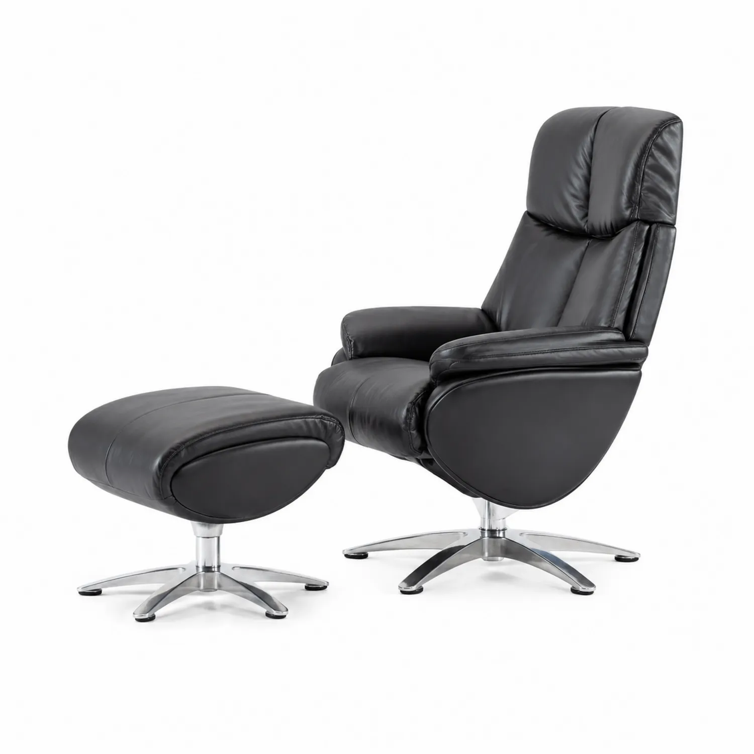 Sillón reclinable de piel sintética negro con base metálica
