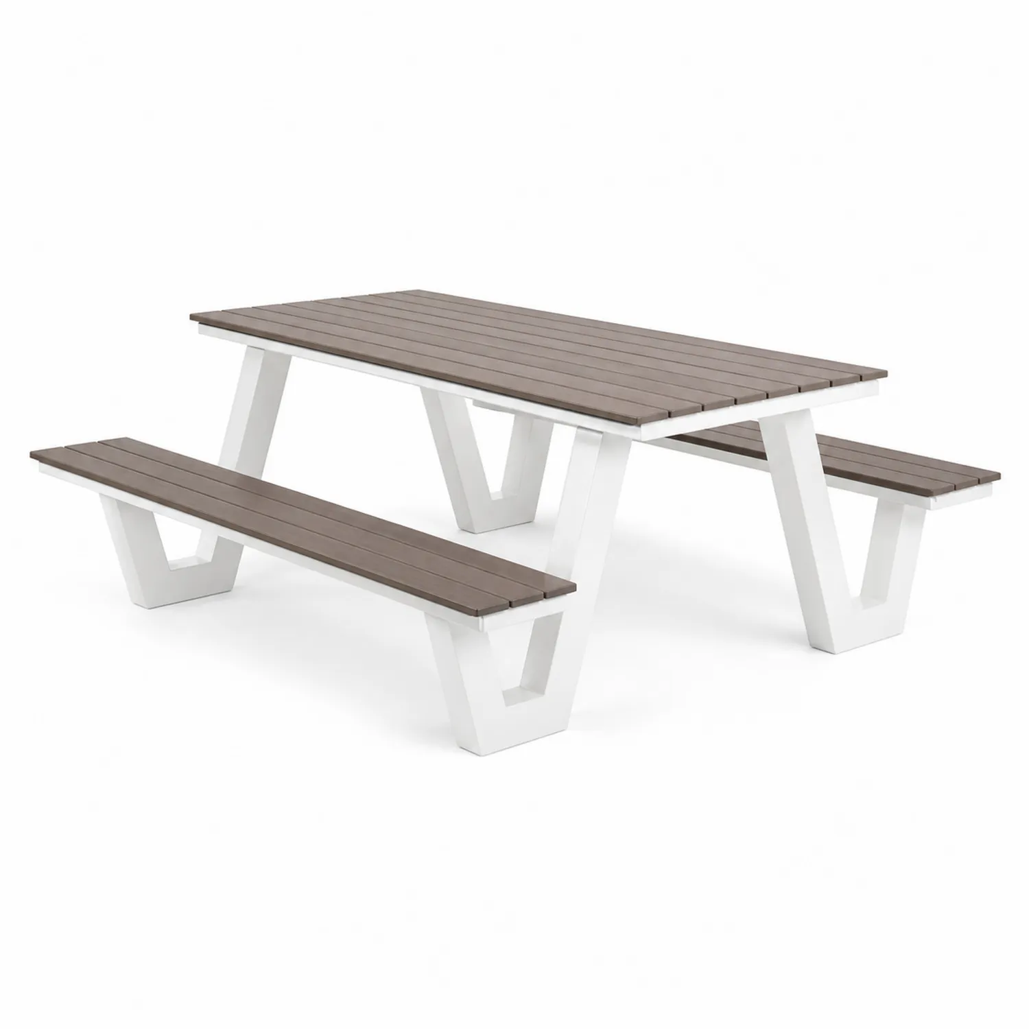 Mesa de picnic de metal y madera composite 220x145x75 cm Marrón/Blanco