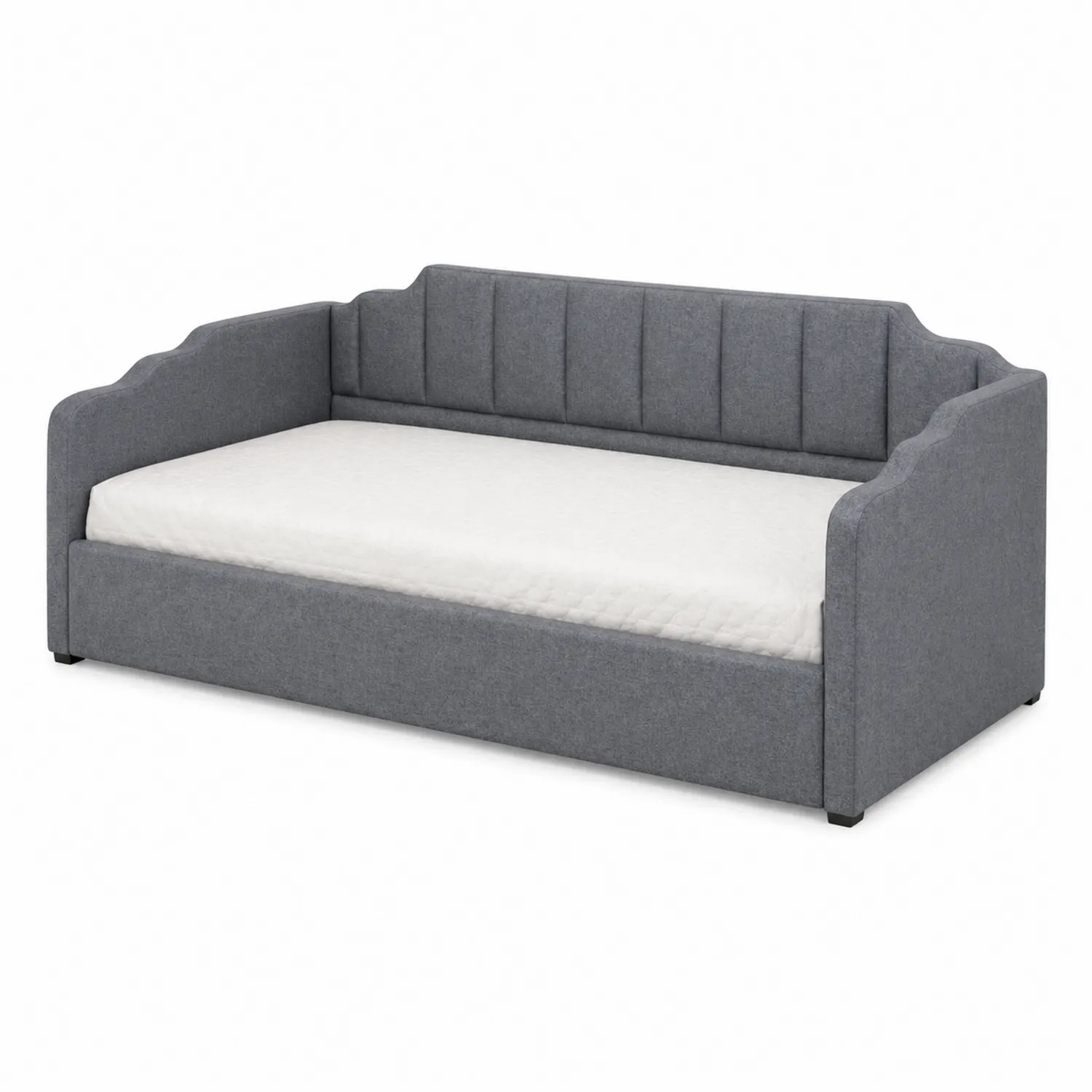 Cama de día tapizada en gris con colchón de espuma y poliéster