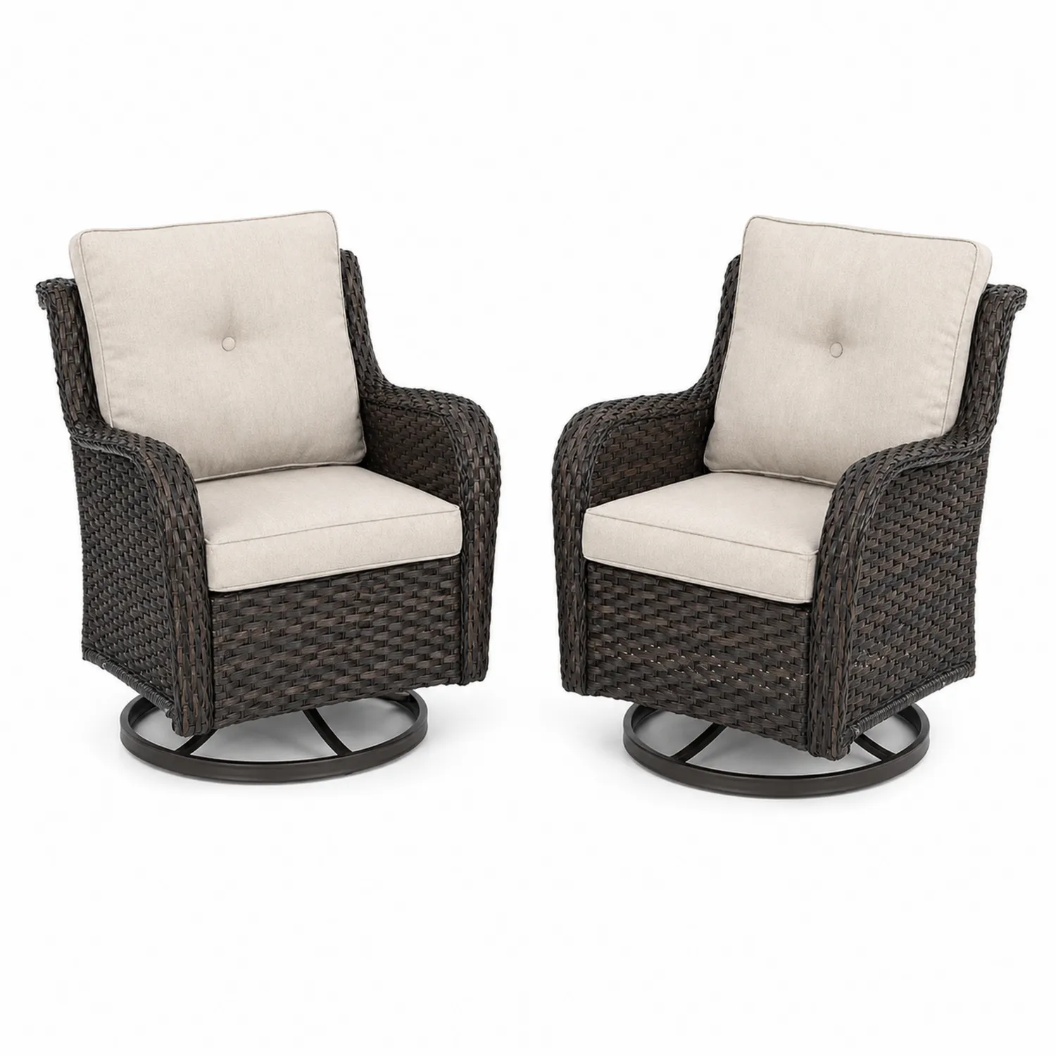 Set de Sillas Giratorias de Ratán con Cojines Beige