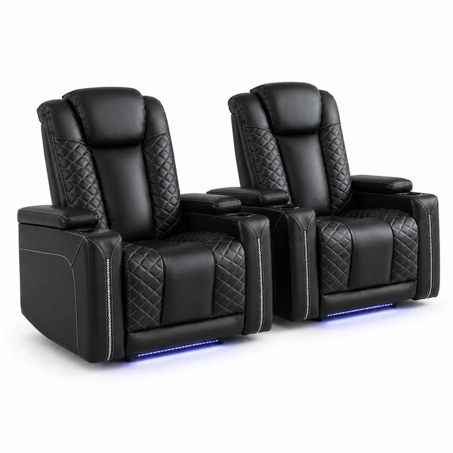 Sillones Reclinables de Cuero Sintético Negro con LED y Portavasos