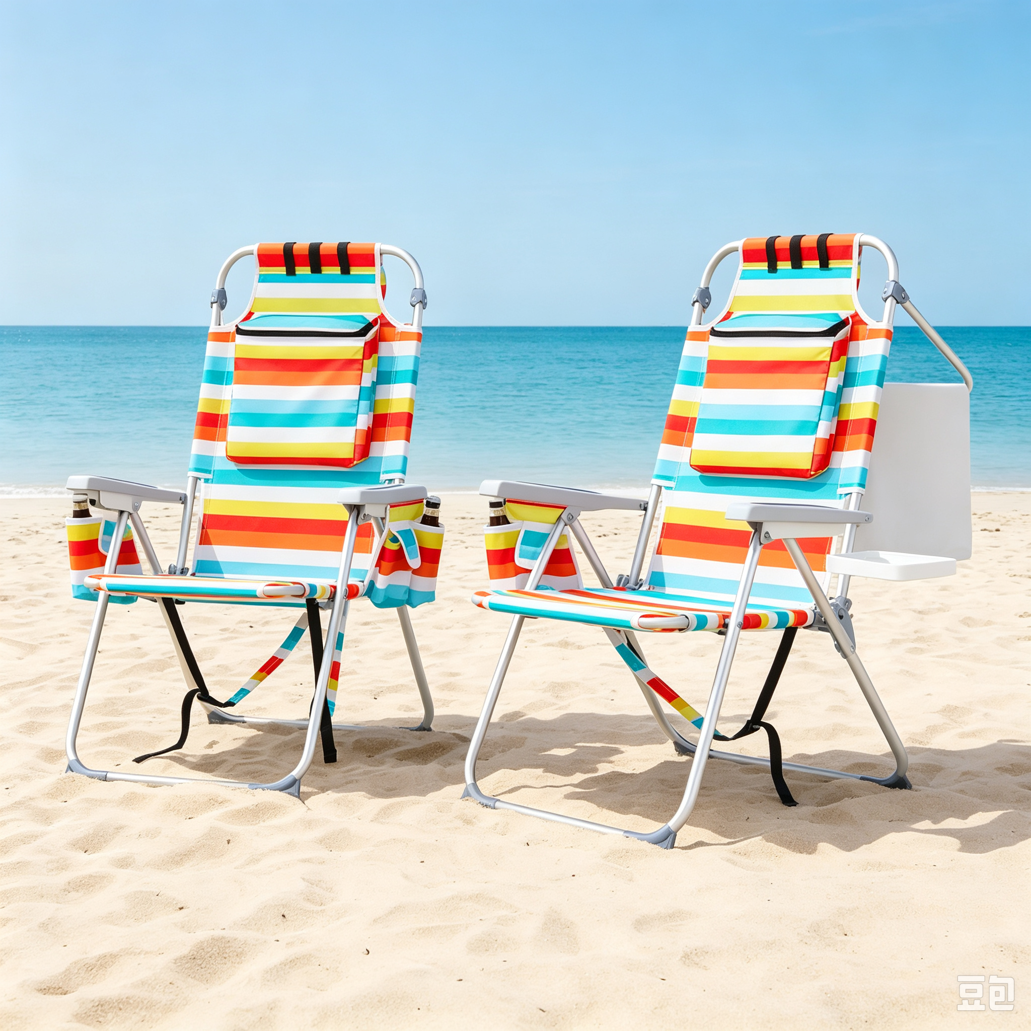 Foldable Aluminum Patio Chair with Headrest & Storage Pouch, Adjustable Lightweight Compact Chair, 100 kg Load Capacity for Camping & Beach, Colorful Stripes