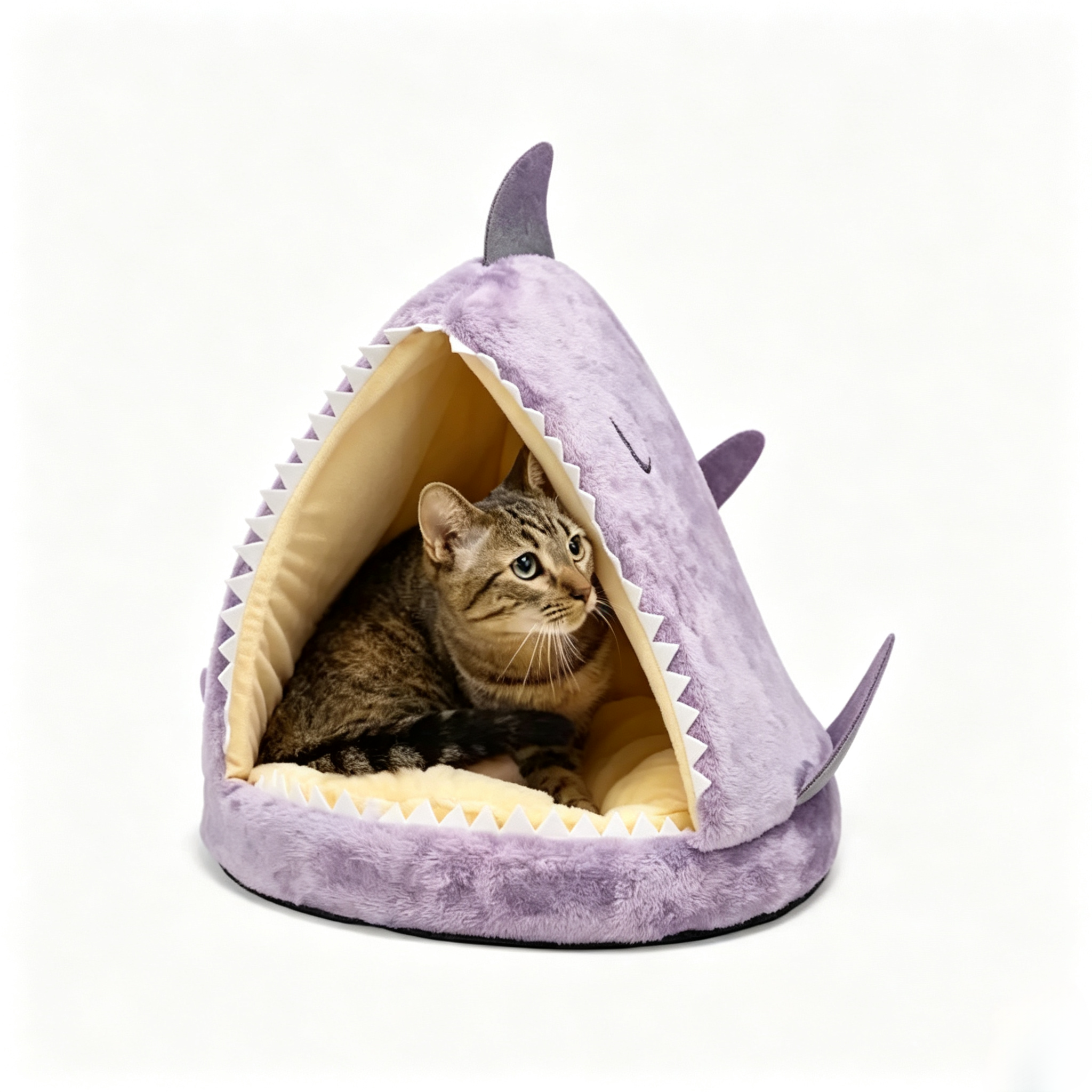 Shark‑Shaped Hooded Cat Bed, Soft Plush Enclosed Pet Cave Bed for Cats & Small Dogs