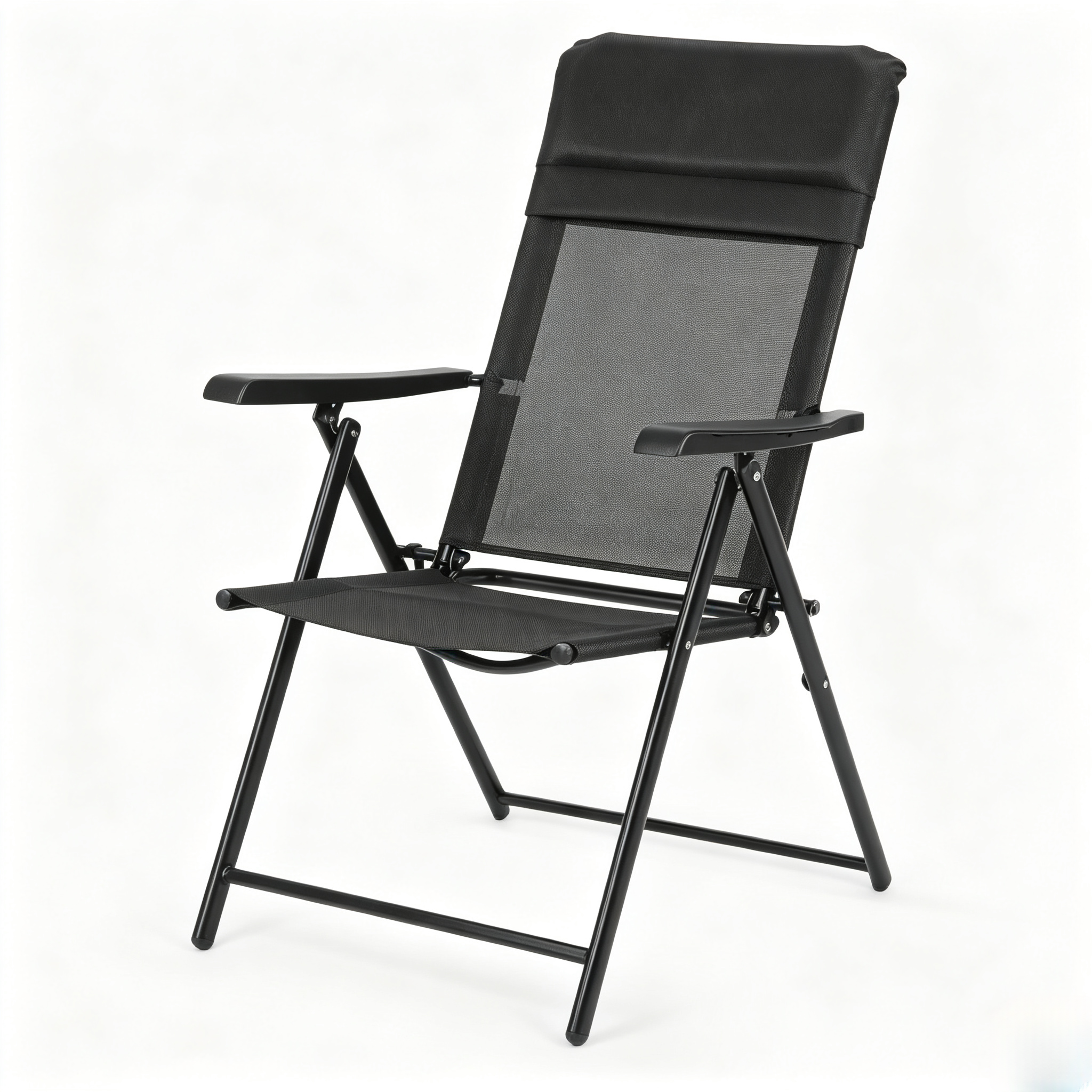 Outdoor Folding Camping Chair with Headrest, Adjustable Angles, Thick Frame & Comfortable Curved Design, Reclining Rest Chair