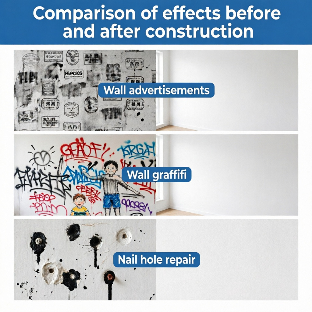 Wall repair paste for fixing cracks in walls, repairing graffiti, and preventing mold and moisture.