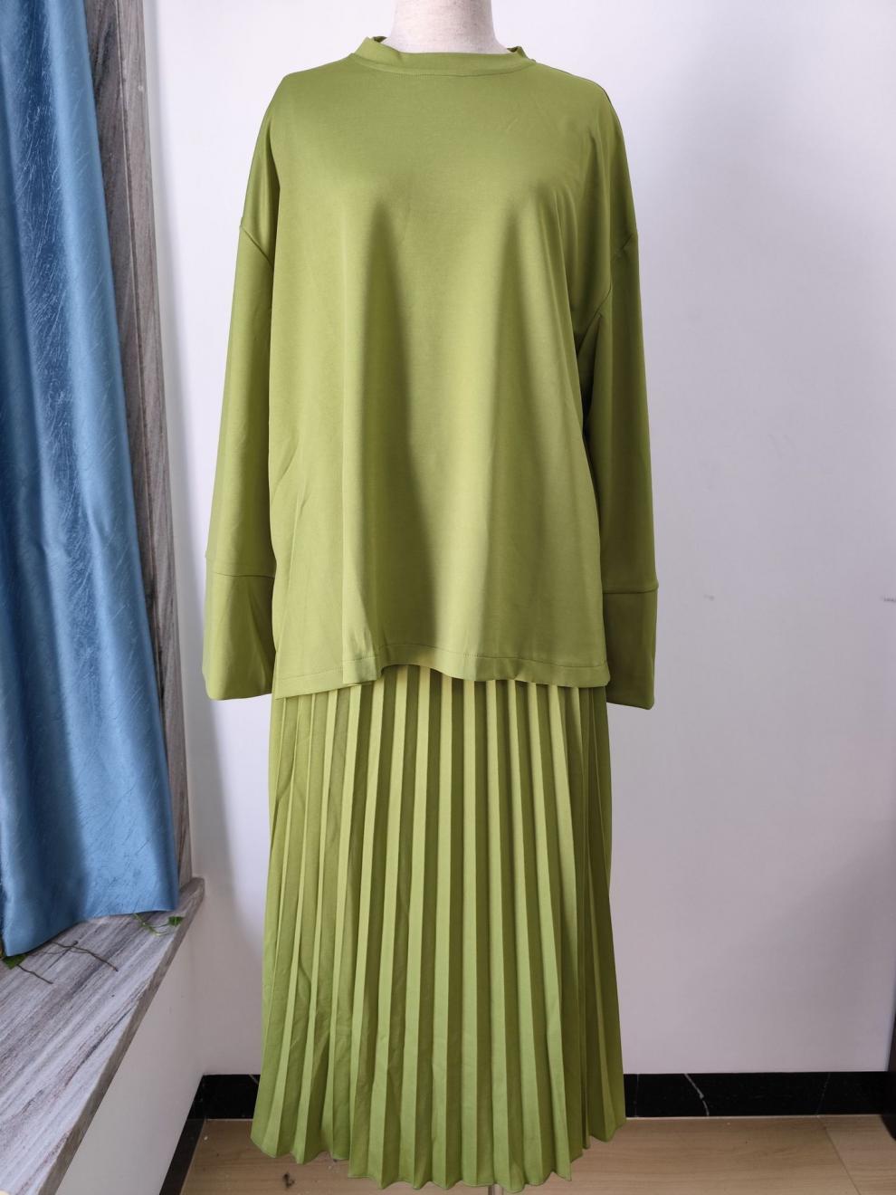 Solid Color Loose Casual Retro Dress Set