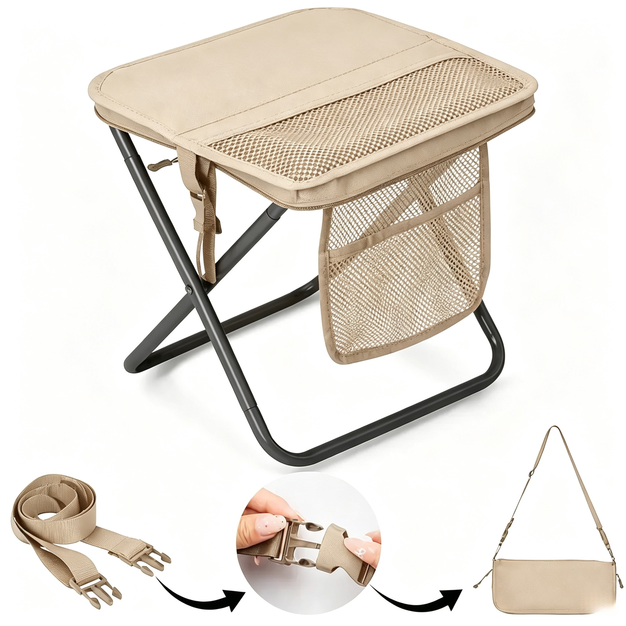 Ultra‑Light Folding Camping Chair with Shoulder Strap, 1.5 lbs Portable Outdoor Chair, 400 lbs Weight Capacity, Two Side Pockets with Hook‑and‑Loop Storage for Camping, Hiking, Fishing & BBQ
