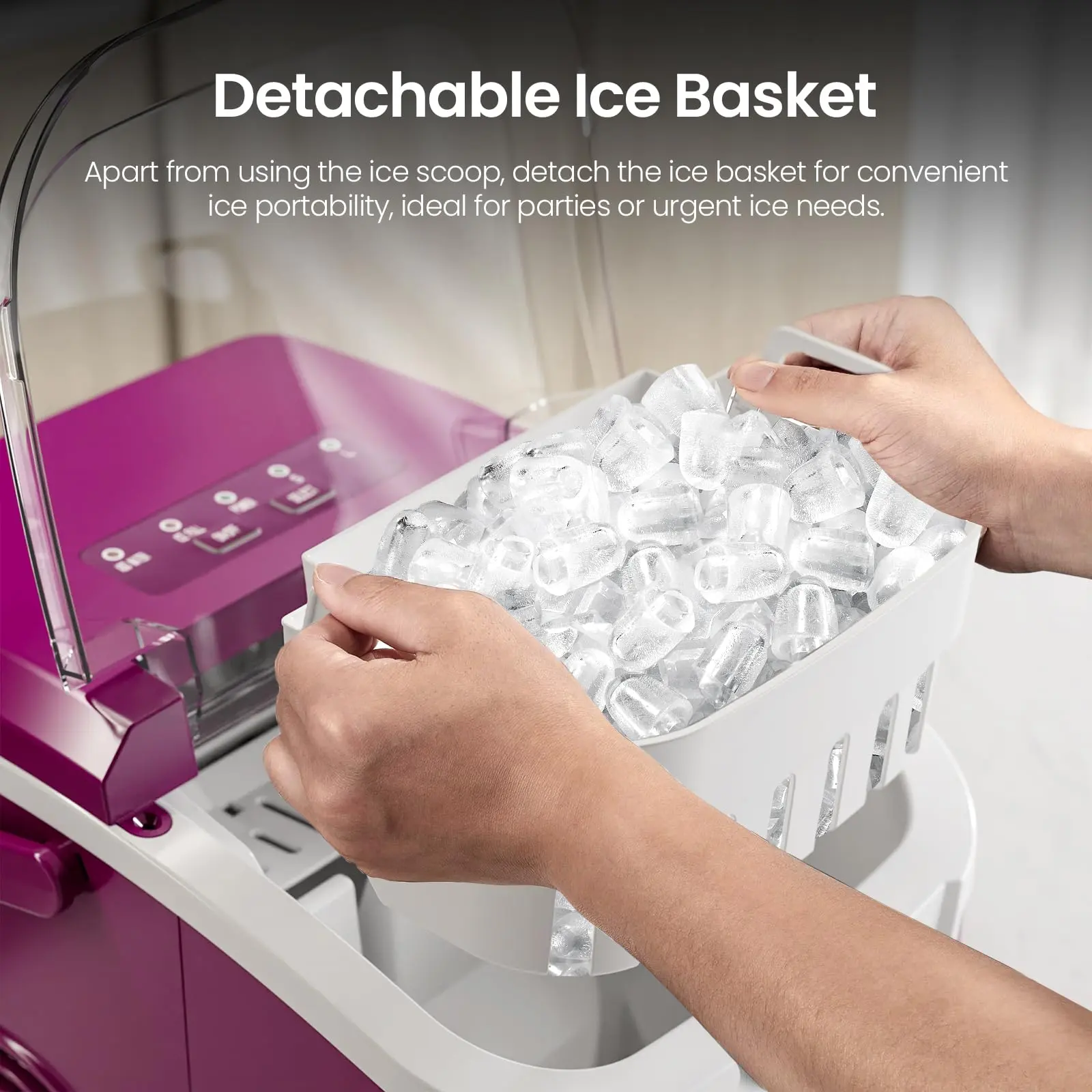 Back To School - HULIABU Countertop Icemaker with Handle - Bullet Ice Making Machine, 8 Cubes in 6 Mins, Portable Self-Cleaning Ice Machine for Home/Office (Purple)