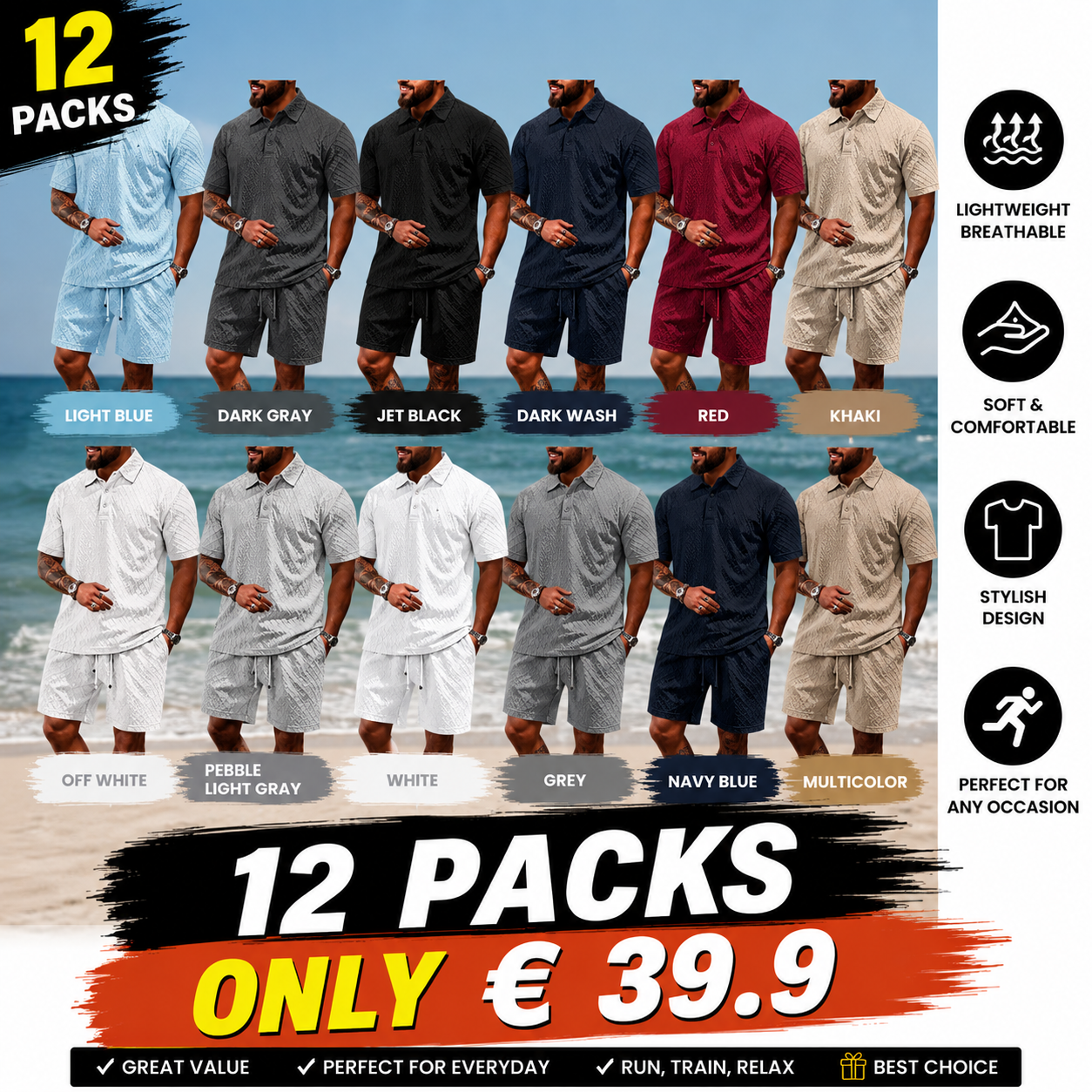 Men's Solid Polo Shirt & Drawstring Waist Shorts Set