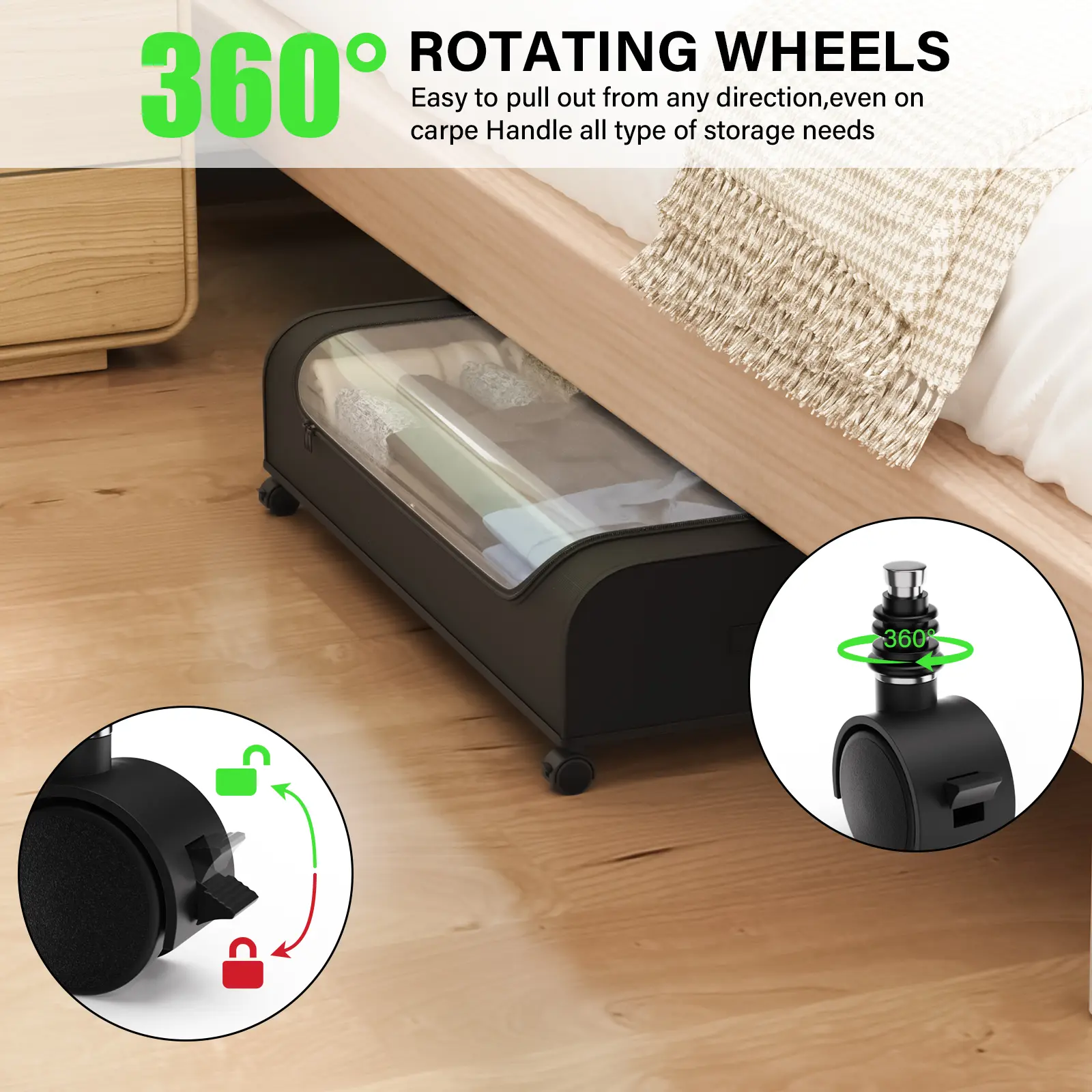 HULIABU Under Bed Storage Drawers with Wheels, Rolling Metal Storage Organizer for Clothes, Shoes & Blankets, Space-Saving Bedroom Storage