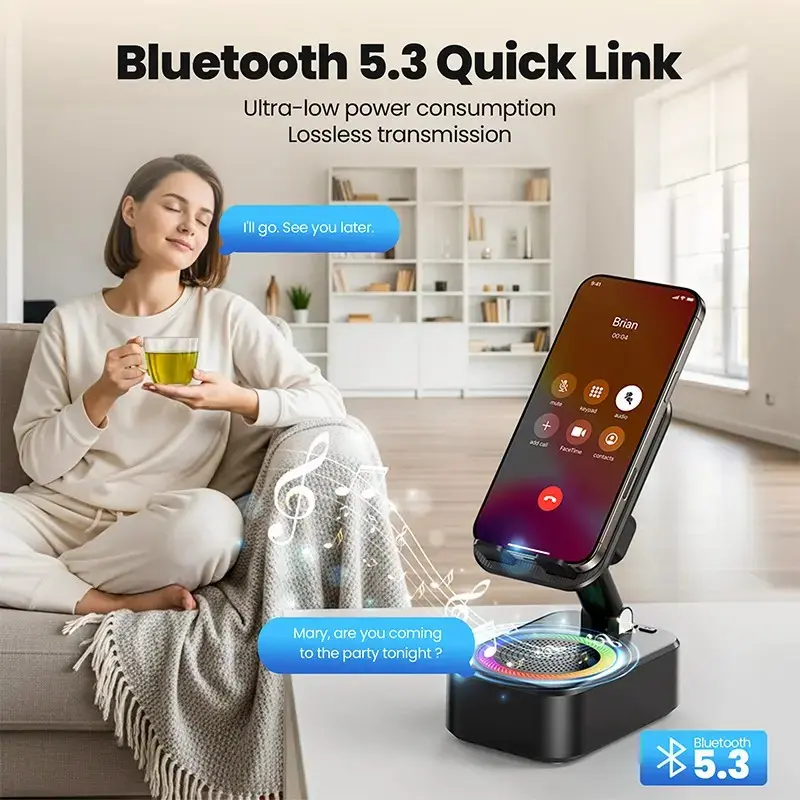 Wireless Sensor Audio Speaker Stand,5-in-1 CellPhone Stand,Rechargeable Emergency Power Bank,360° Rotation Phone Speaker Stand & Charger, Suitable for Kitchen Travel Party Outdoors Gym, Women's Men's Gift Ideas Phone Accessories