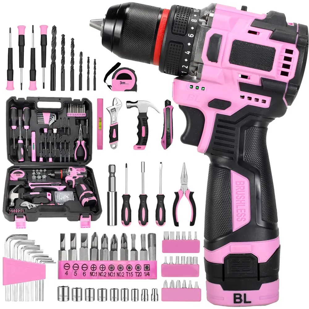 18V Brushless Cordless Drill Set with Charger & Drill Bits, Complete Home DIY Tool Kit