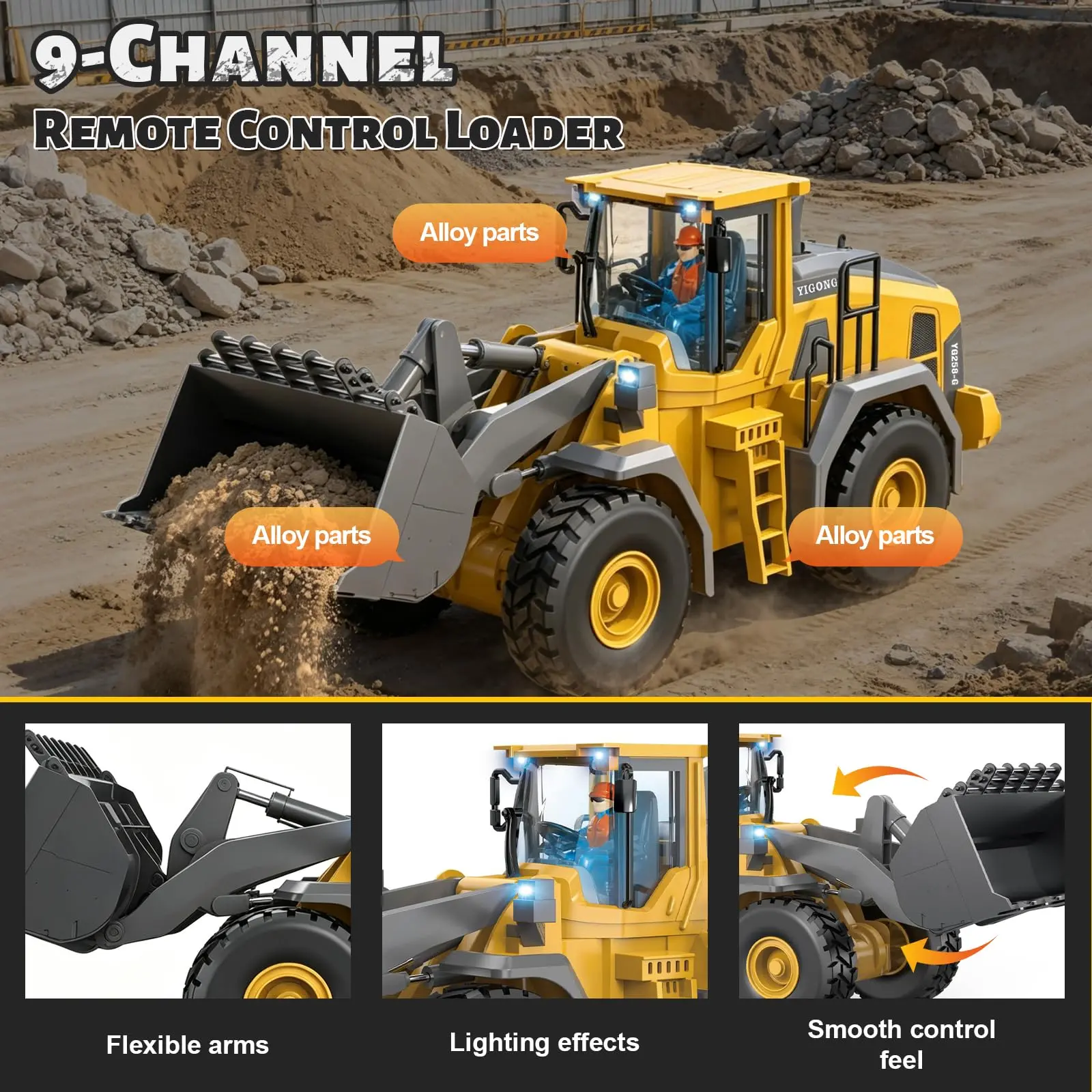 (Easy for kids!)Excavator RC Construction Truck 2.4G High-tech Remote-Control Bulldozer Construction Vehicle Electronic Toy Features lights, sounds and realistic tracks, suitable for children's play, children's gifts, birthday gifts,not 100% metal