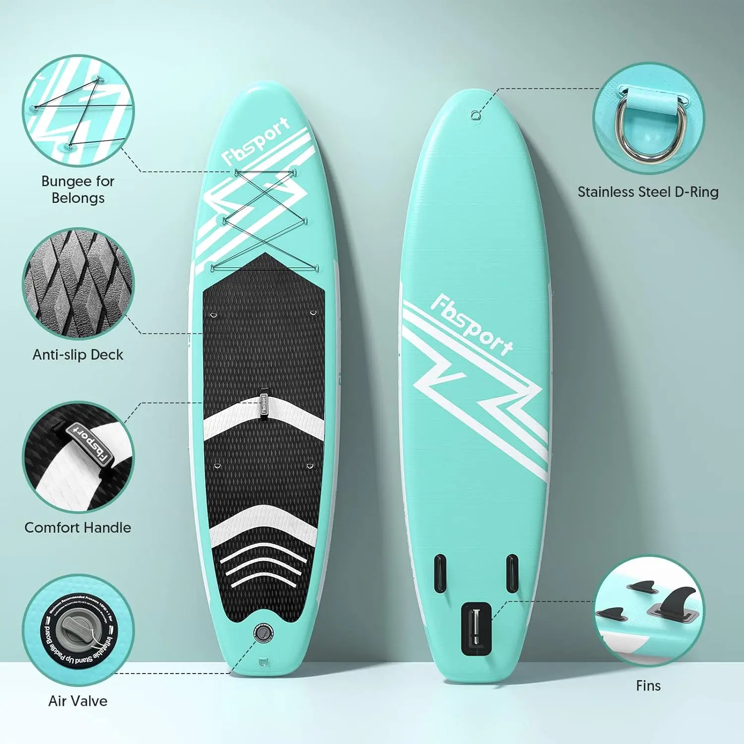 FBSPORT 11' Premium Stand Up Paddle Board, Yoga Board with SUP Accessories & Carry Bag | Wide Stance, Surf Control, Non-Slip Deck, Leash, Paddle and Pump for Youth & Adult