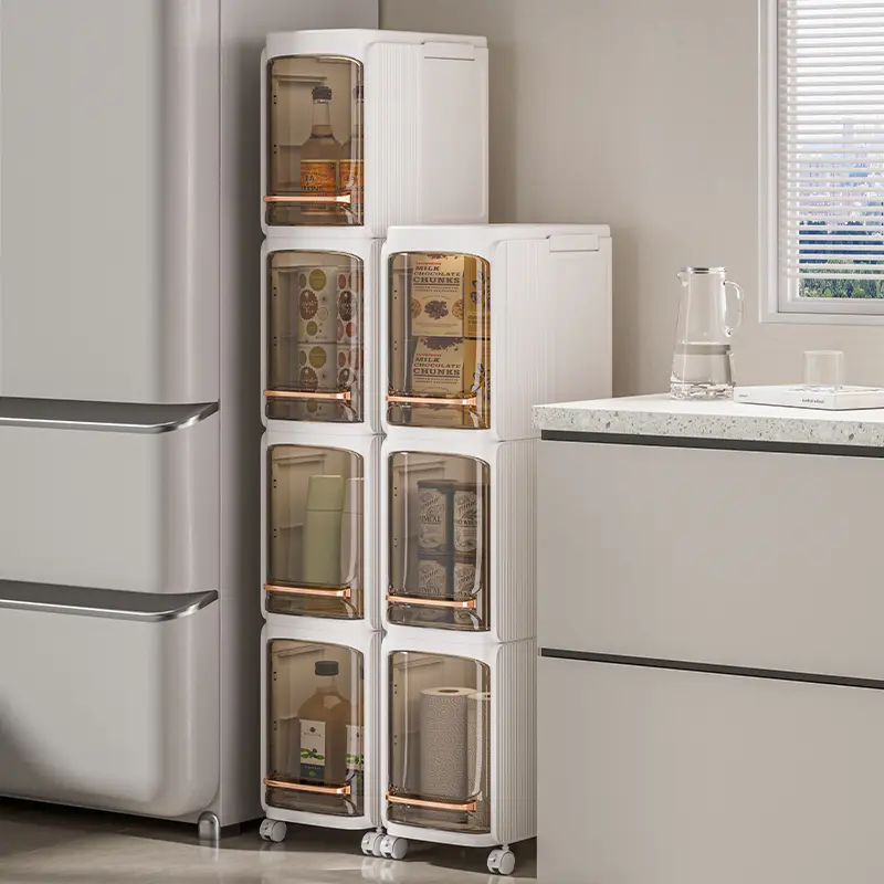 HULIABU 5-Layer Tall Narrow Plastic Storage Organizer - Slim Rectangular Cabinet with Doors, Adjustable Shelves, Wheels, Stackable Foldable Design, Under Sink Organization, Compartments, Ideal for Small Spaces, Renters,dorm essentials,home decor