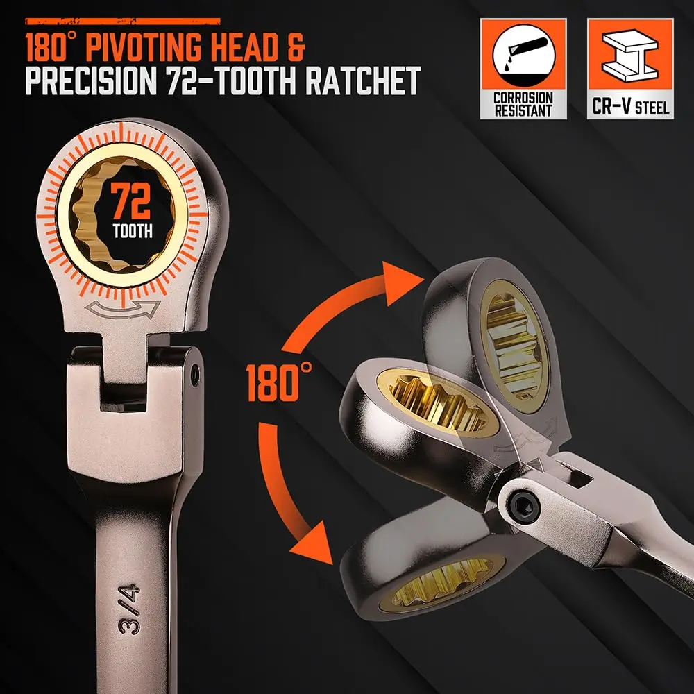 24PC Flex-Head Ratcheting Wrench Set | Metric and SAE | Ratchet Combination Wrenches Set with Organizer | 72-Teeth | Chrome Vanadium Steel Hardware, Gift, Spring Glow Up