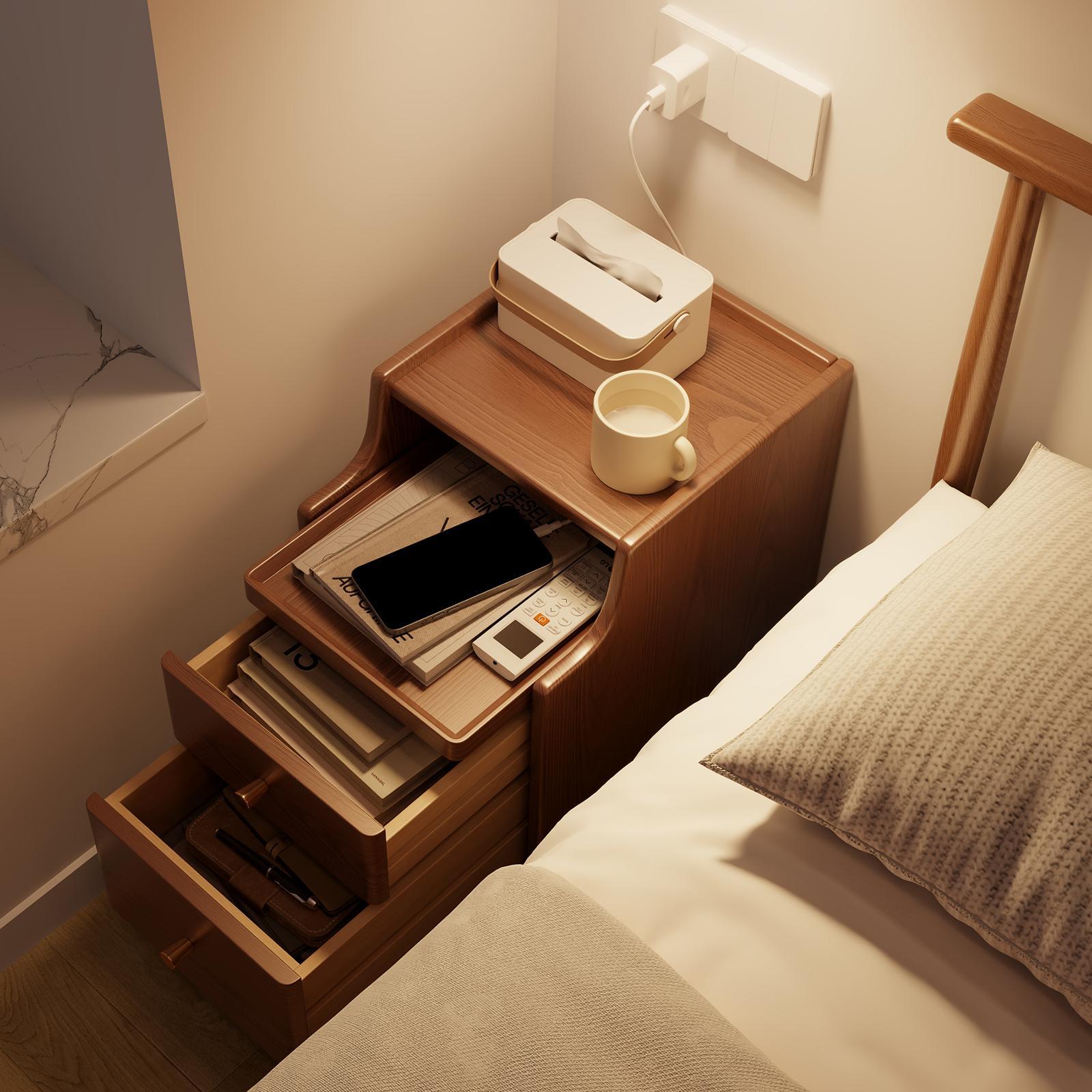 Solid Wood Modern Nightstand - No MDF, Storage Organizer, Space-Saving Furniture for Small Spaces, Bedroom Bedside Table with Drawers Nightstand For Bedroom Bedroom Nightstands